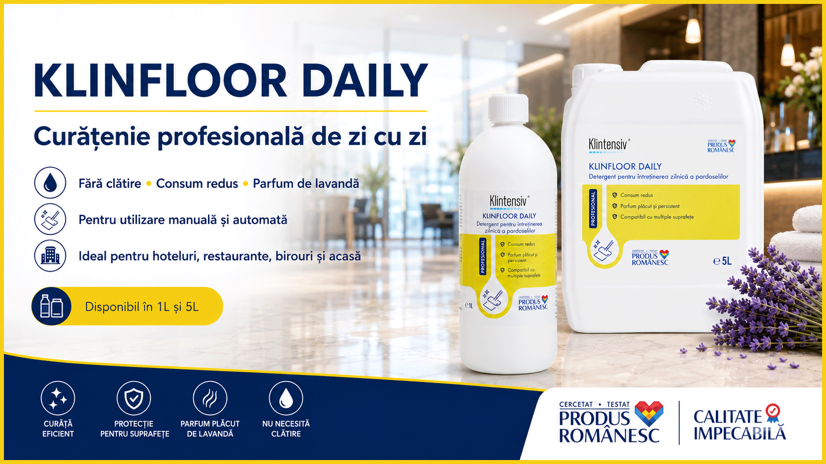Banner Klintensiv KLINFLOOR DAILY detergent profesional pardoseli cu parfum de lavandă