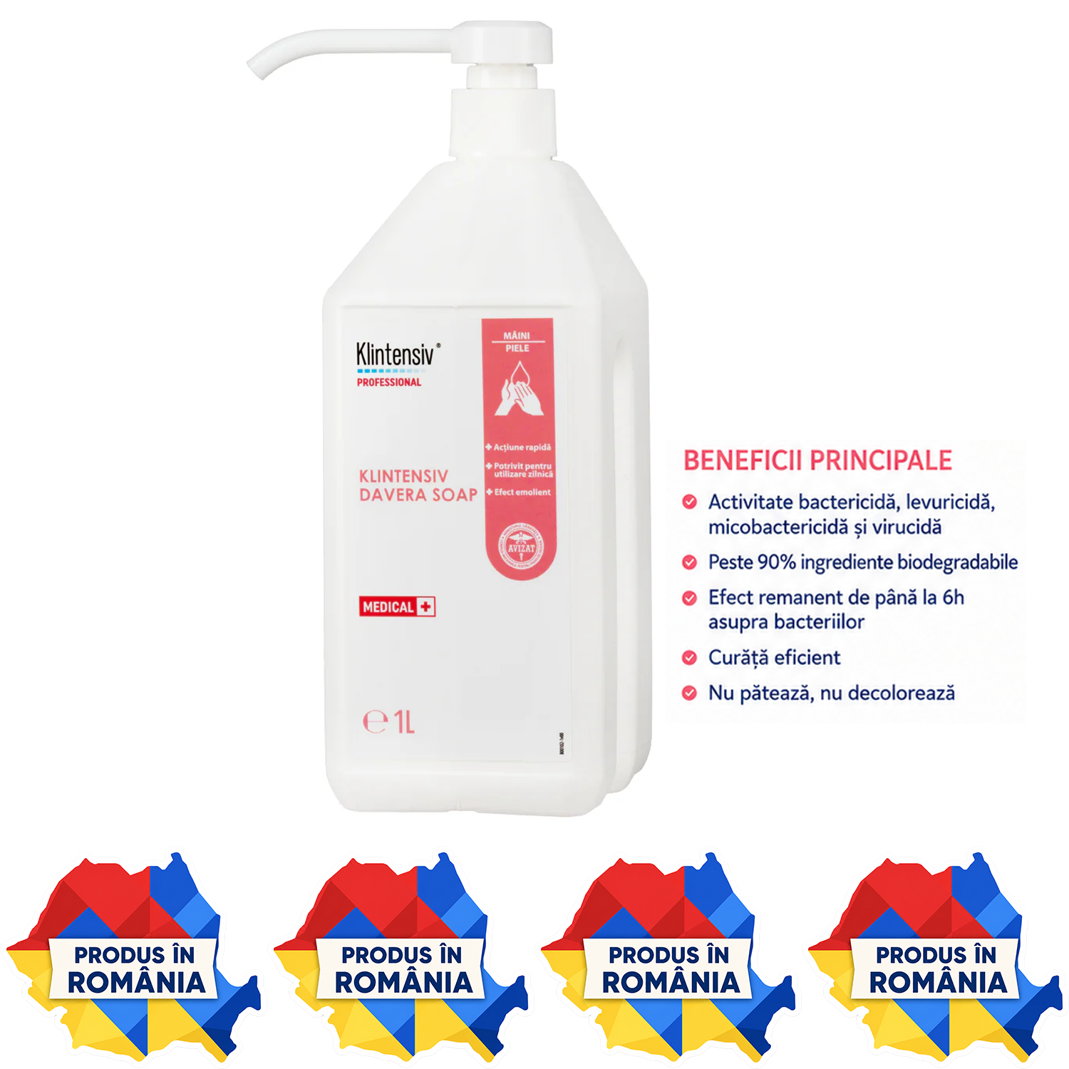 Klintensiv Davera Soap săpun dezinfectant cu clorhexidină 2% variante 500 ml 1 L și 5 L