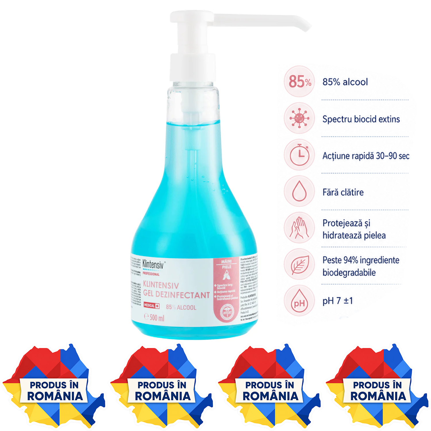 Klintensiv Gel Dezinfectant profesional pentru m&acirc;ini variante 40 ml 100 ml 500 ml 1 L și 5 L