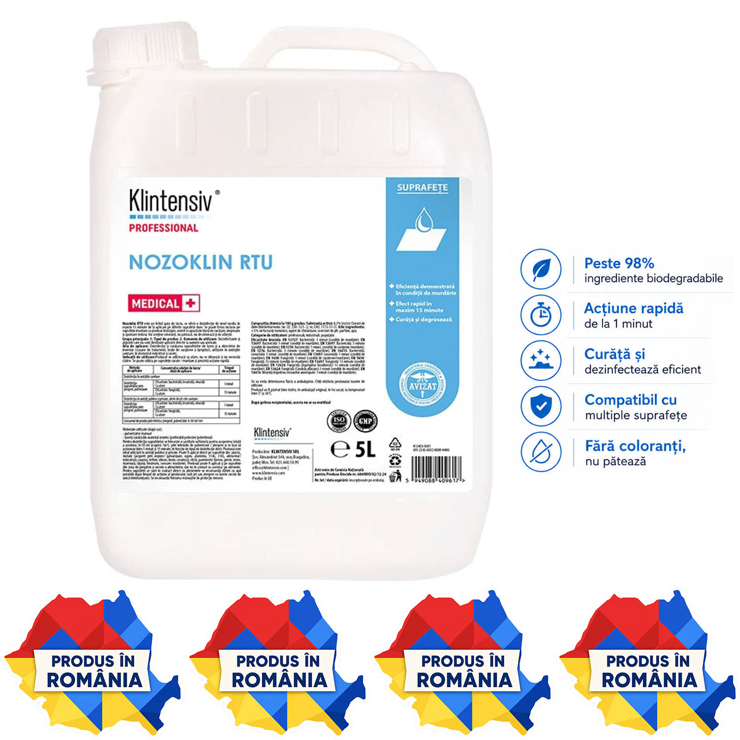 Nozoklin RTU dezinfectant profesional suprafețe 1 L și 5 L