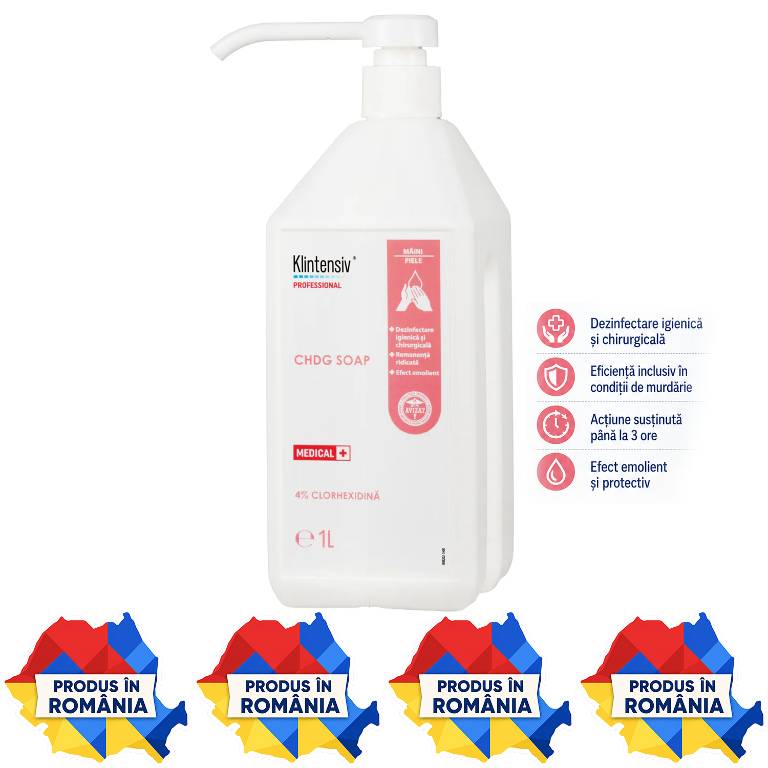 Klintensiv CHDG Soap săpun profesional cu clorhexidină 4% variante 500 ml 1 L și 5 L