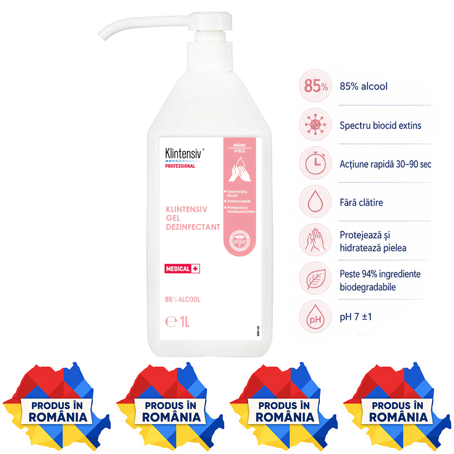 Klintensiv Gel Dezinfectant profesional pentru mâini variante 40 ml 100 ml 500 ml 1 L și 5 L