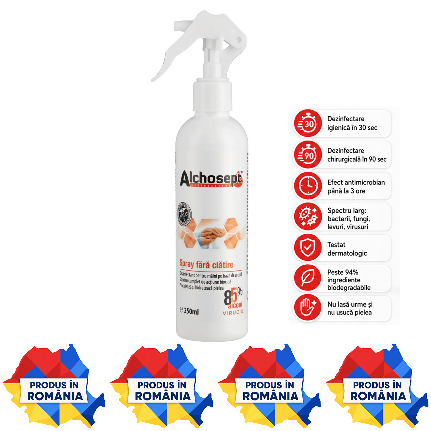 Alchosept dezinfectant mâini și piele 85% etanol variante 40 ml 100 ml 250 ml 500 ml 1 L și 5 L
