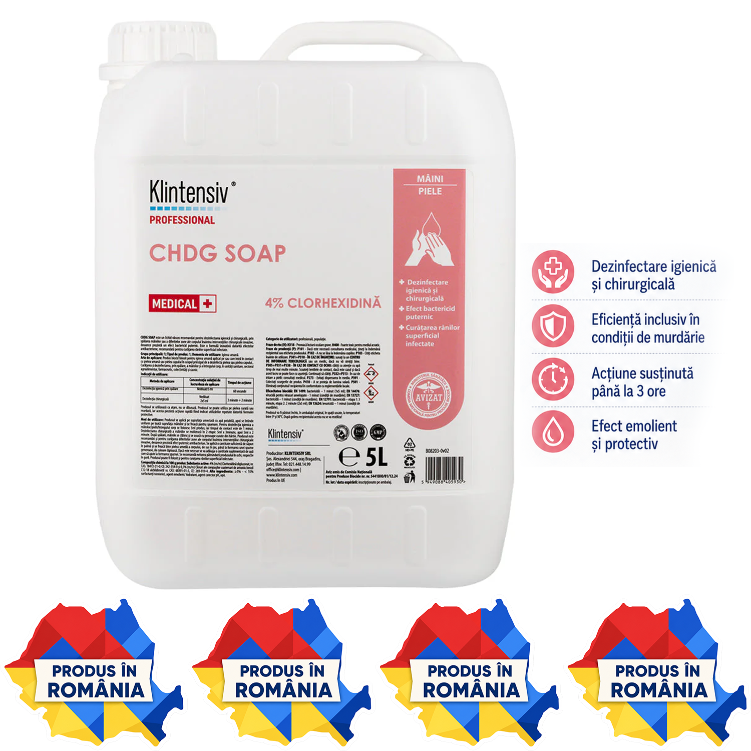 Klintensiv CHDG Soap săpun profesional cu clorhexidină 4% variante 500 ml 1 L și 5 L
