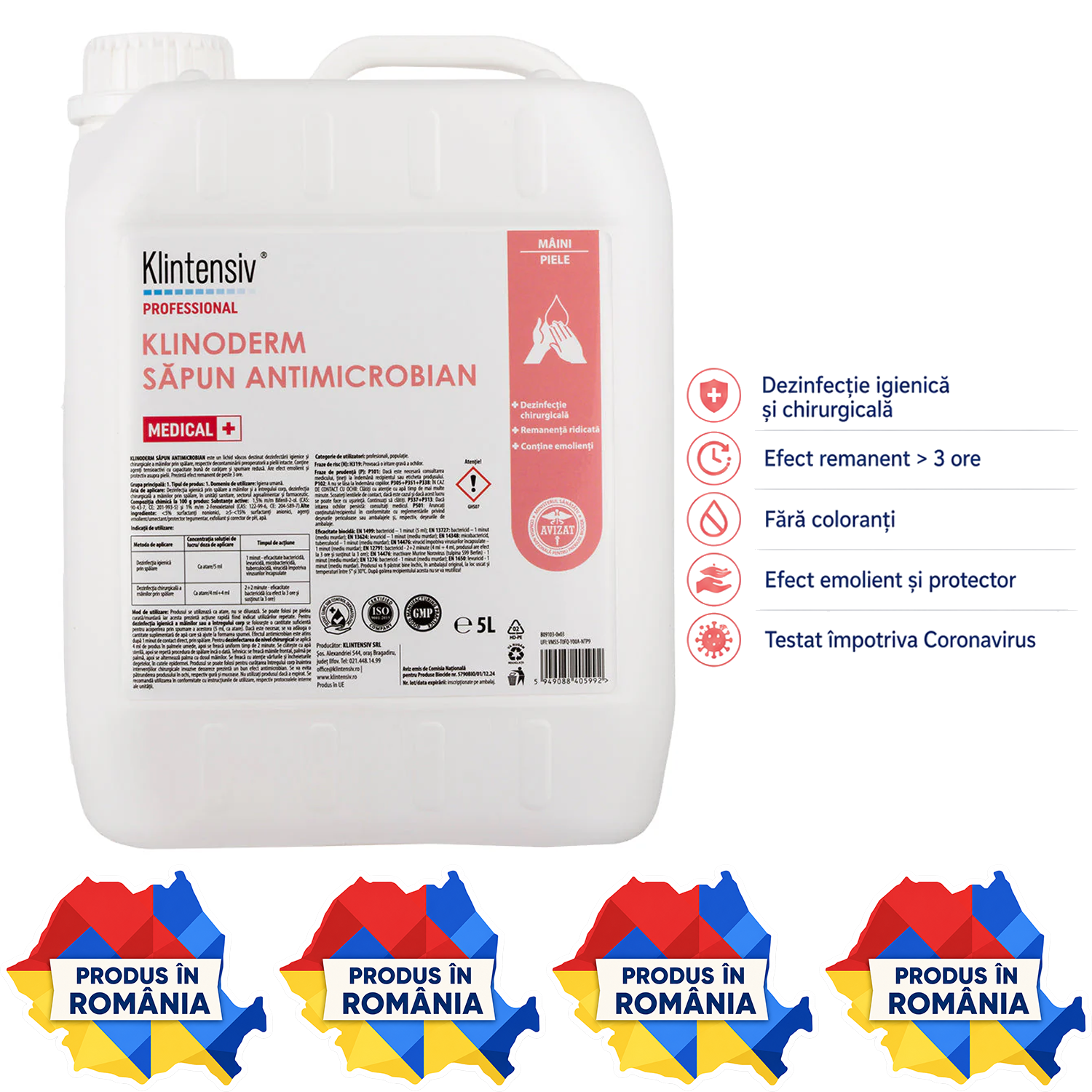 Klinoderm săpun dezinfectant Klintensiv 500 ml 1 L și 5 L