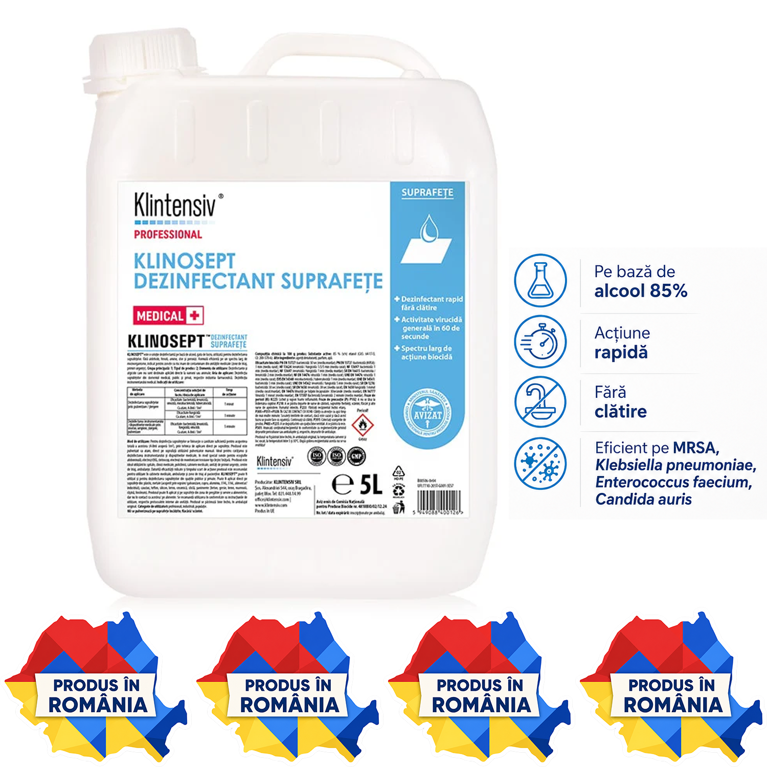 Klinosept dezinfectant rapid suprafețe variante 500 ml 1 L și 5 L