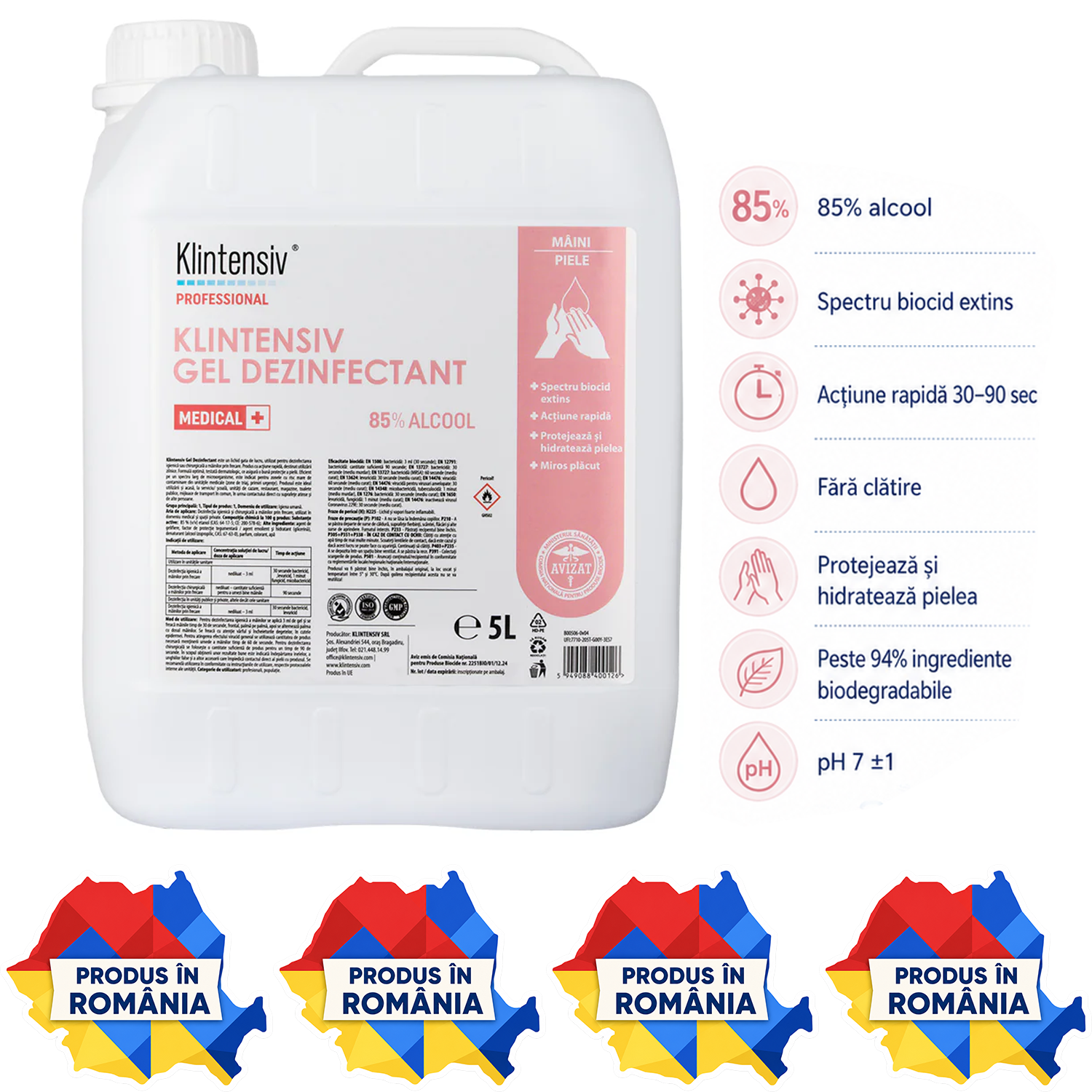 Klintensiv Gel Dezinfectant profesional pentru m&acirc;ini variante 40 ml 100 ml 500 ml 1 L și 5 L