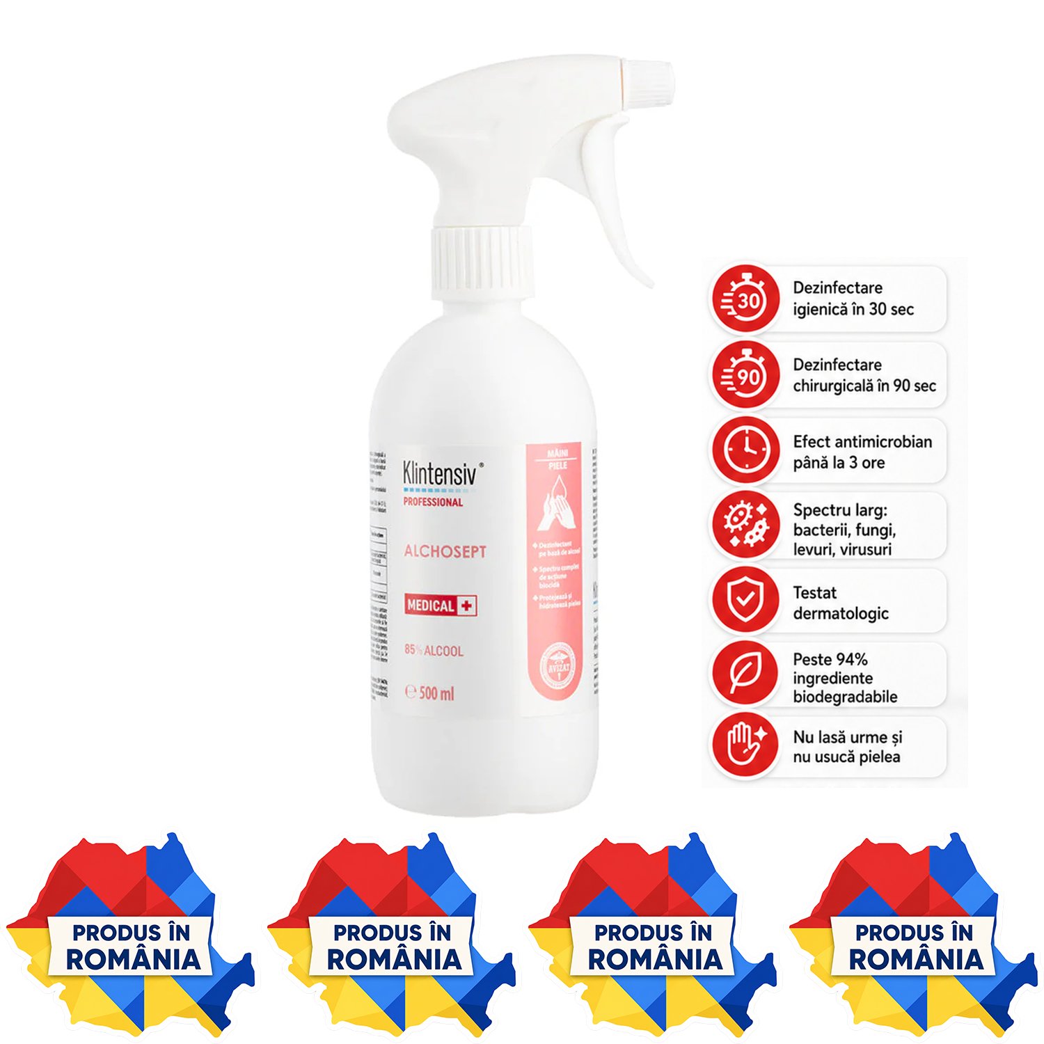 Alchosept dezinfectant mâini și piele 85% etanol variante 40 ml 100 ml 250 ml 500 ml 1 L și 5 L