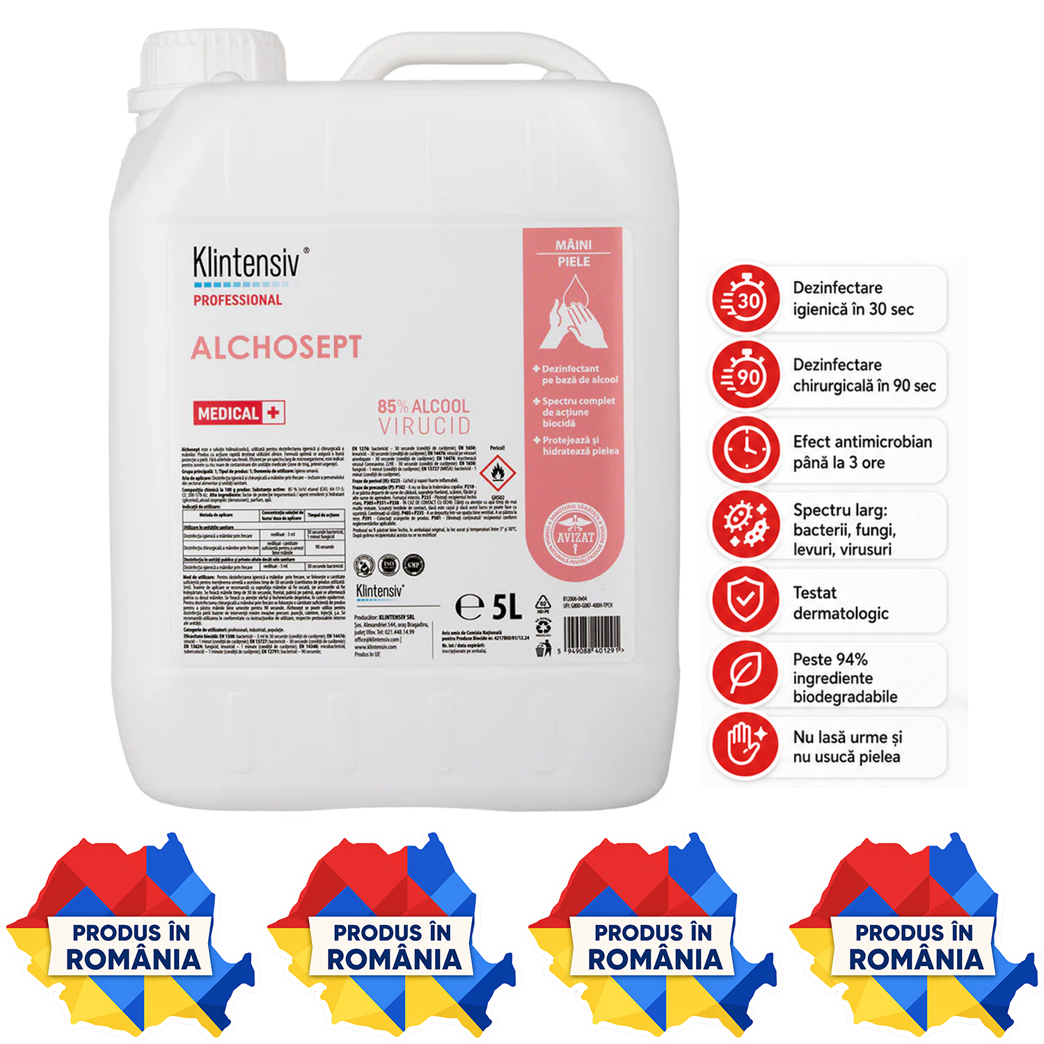 Alchosept dezinfectant m&acirc;ini și piele 85% etanol variante 40 ml 100 ml 250 ml 500 ml 1 L și 5 L