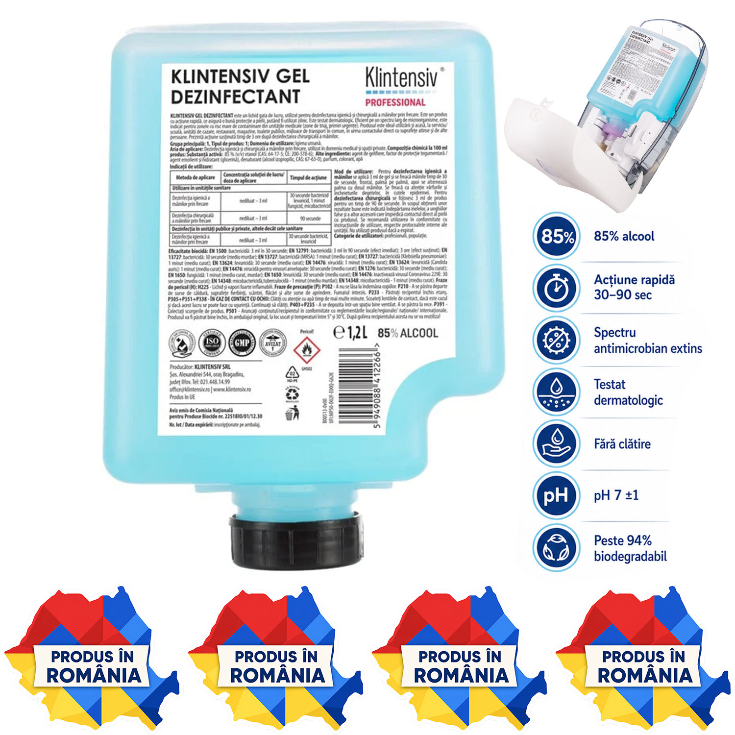 Klintensiv gel dezinfectant mâini cartuș 1200 ml pentru dozatoare