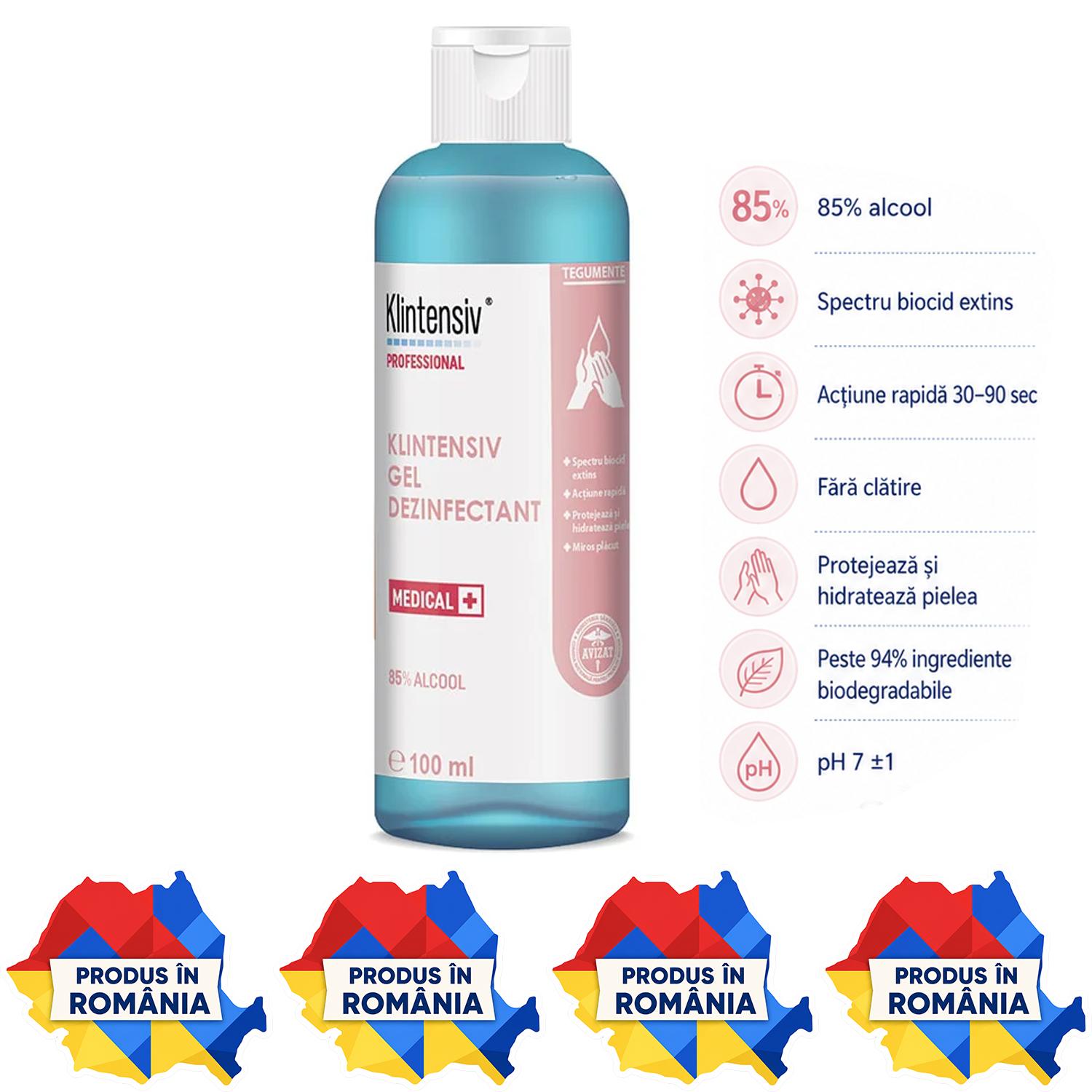 Klintensiv Gel Dezinfectant profesional pentru mâini variante 40 ml 100 ml 500 ml 1 L și 5 L