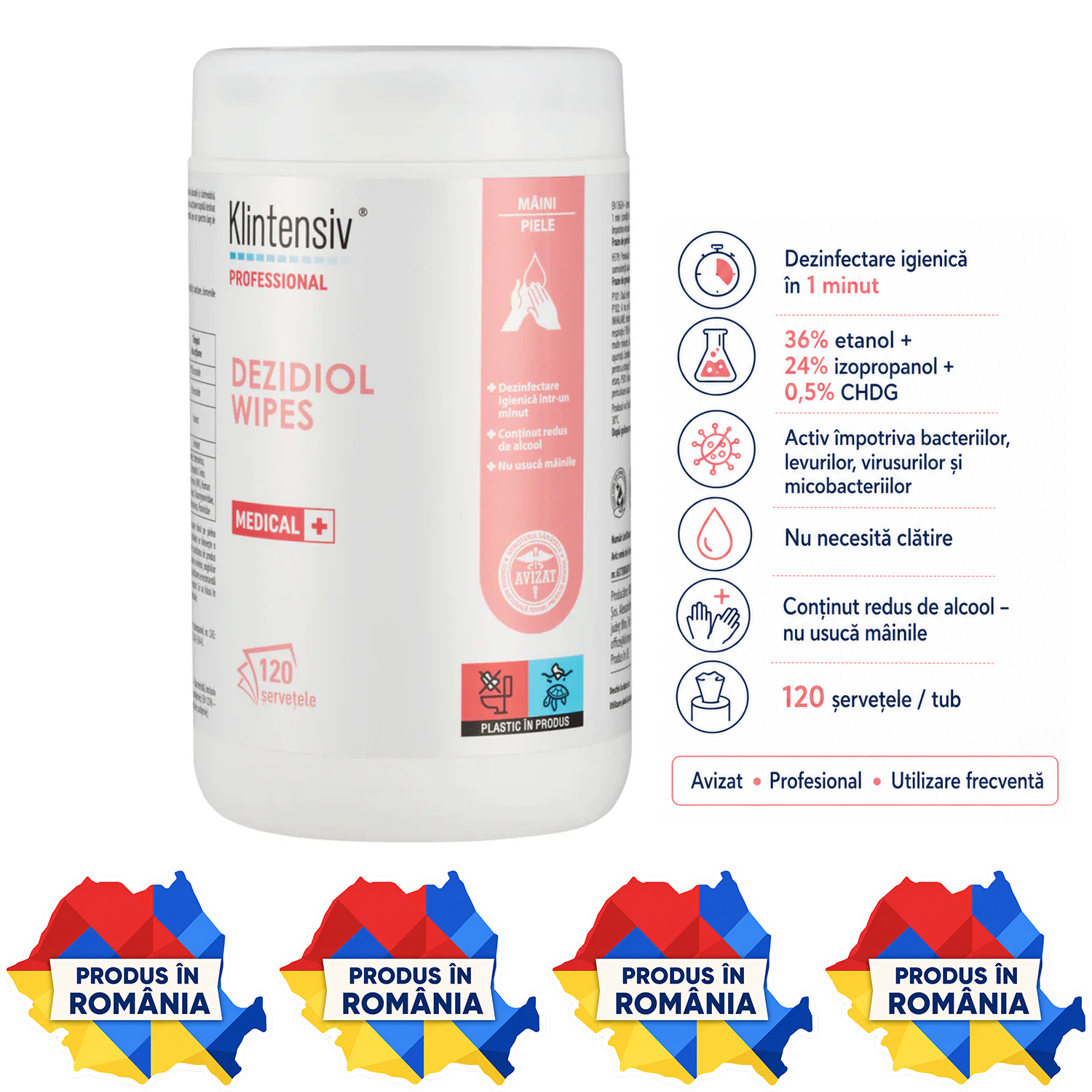 Dezidiol Wipes șervețele dezinfectante m&acirc;ini tub 120 buc