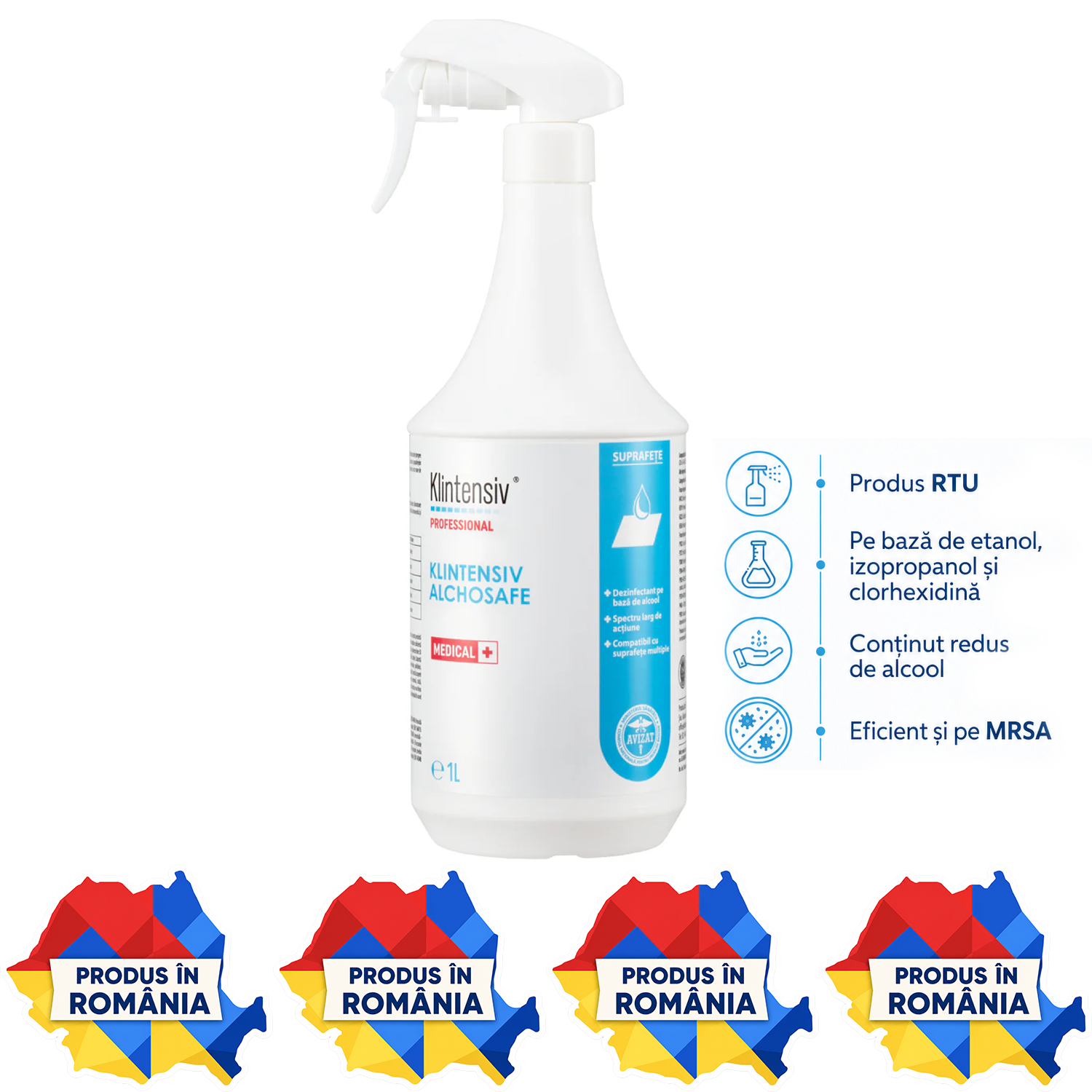 Klintensiv Alchosafe dezinfectant suprafețe 1 L și 5 L