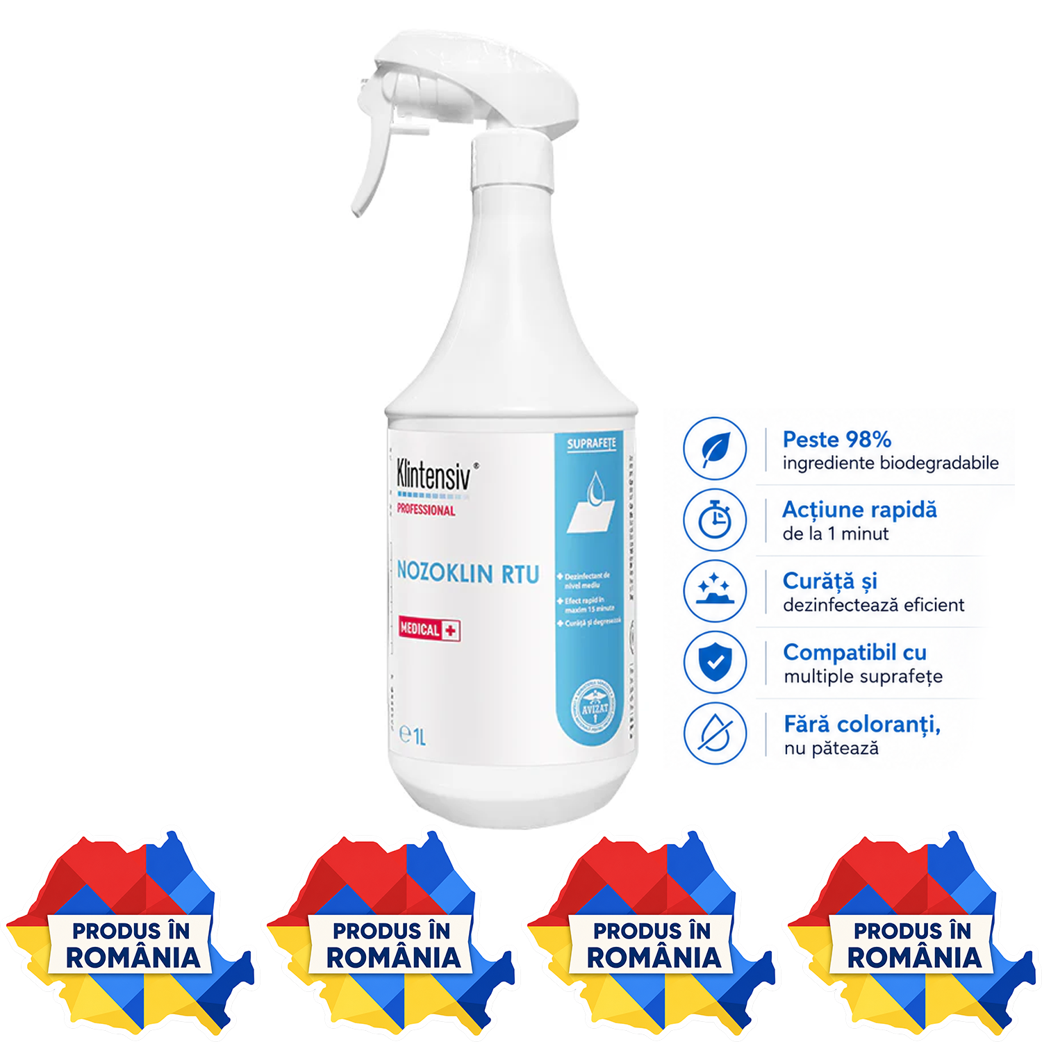 Nozoklin RTU dezinfectant profesional suprafețe 1 L și 5 L