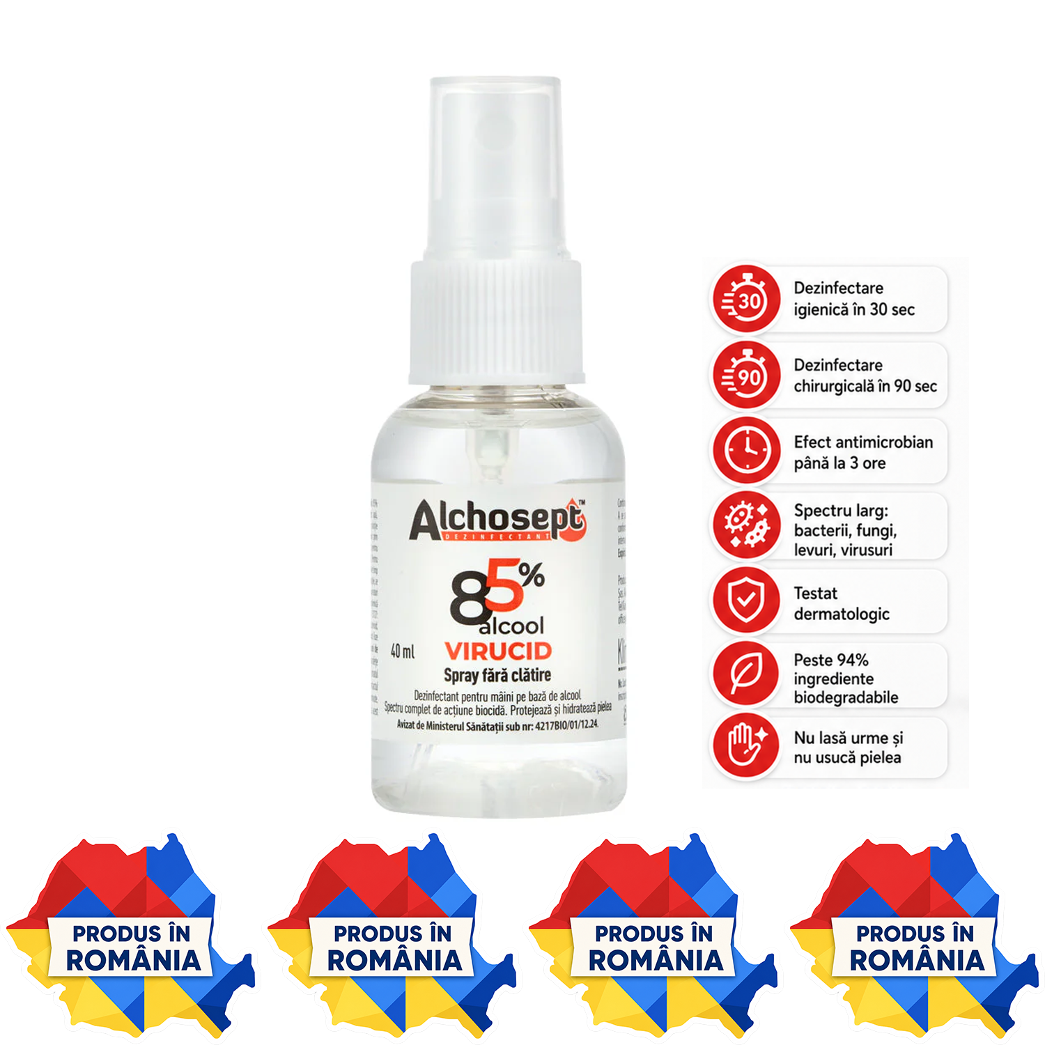 Alchosept dezinfectant m&acirc;ini și piele 85% etanol variante 40 ml 100 ml 250 ml 500 ml 1 L și 5 L
