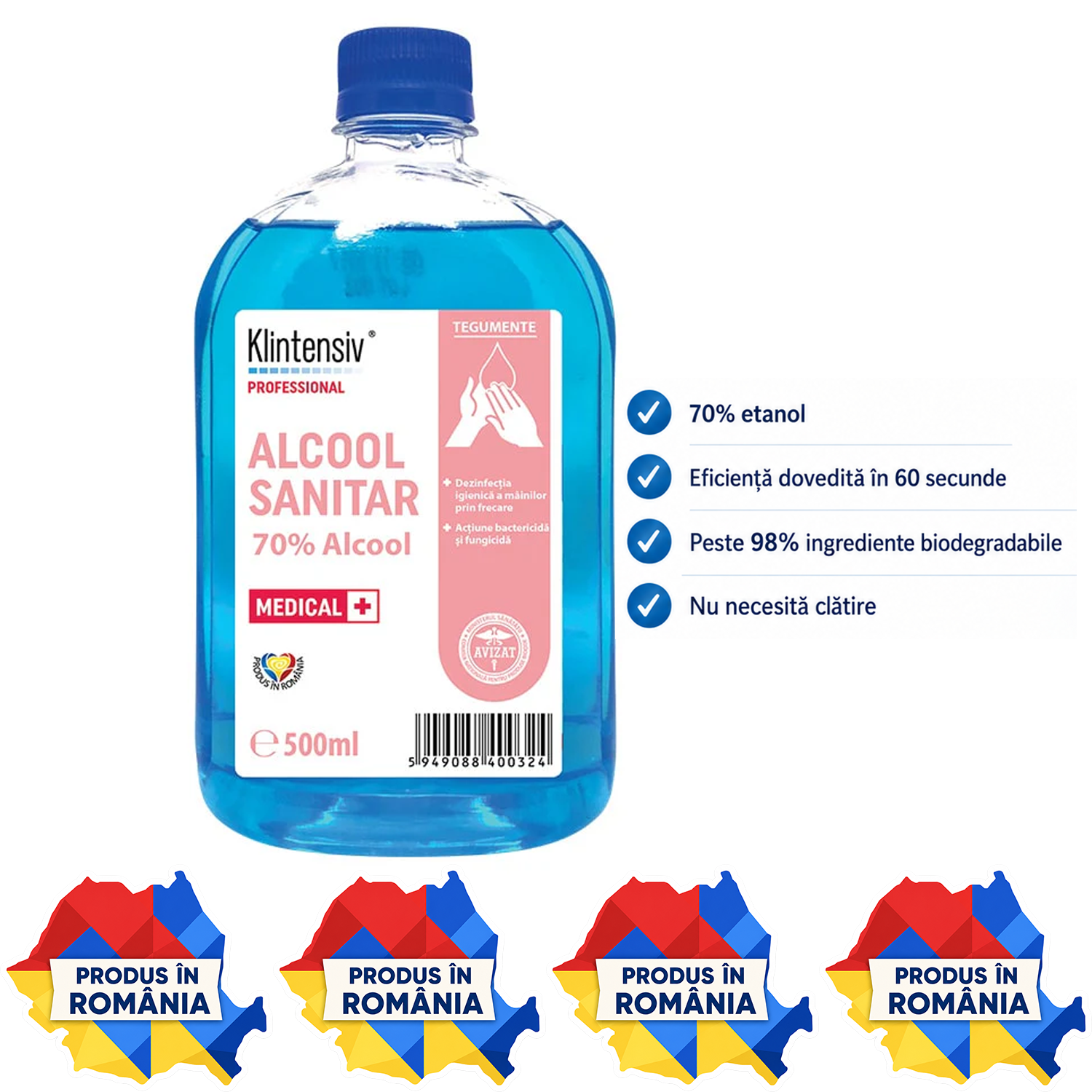 Alcool sanitar 70% Klintensiv flacon 500 ml