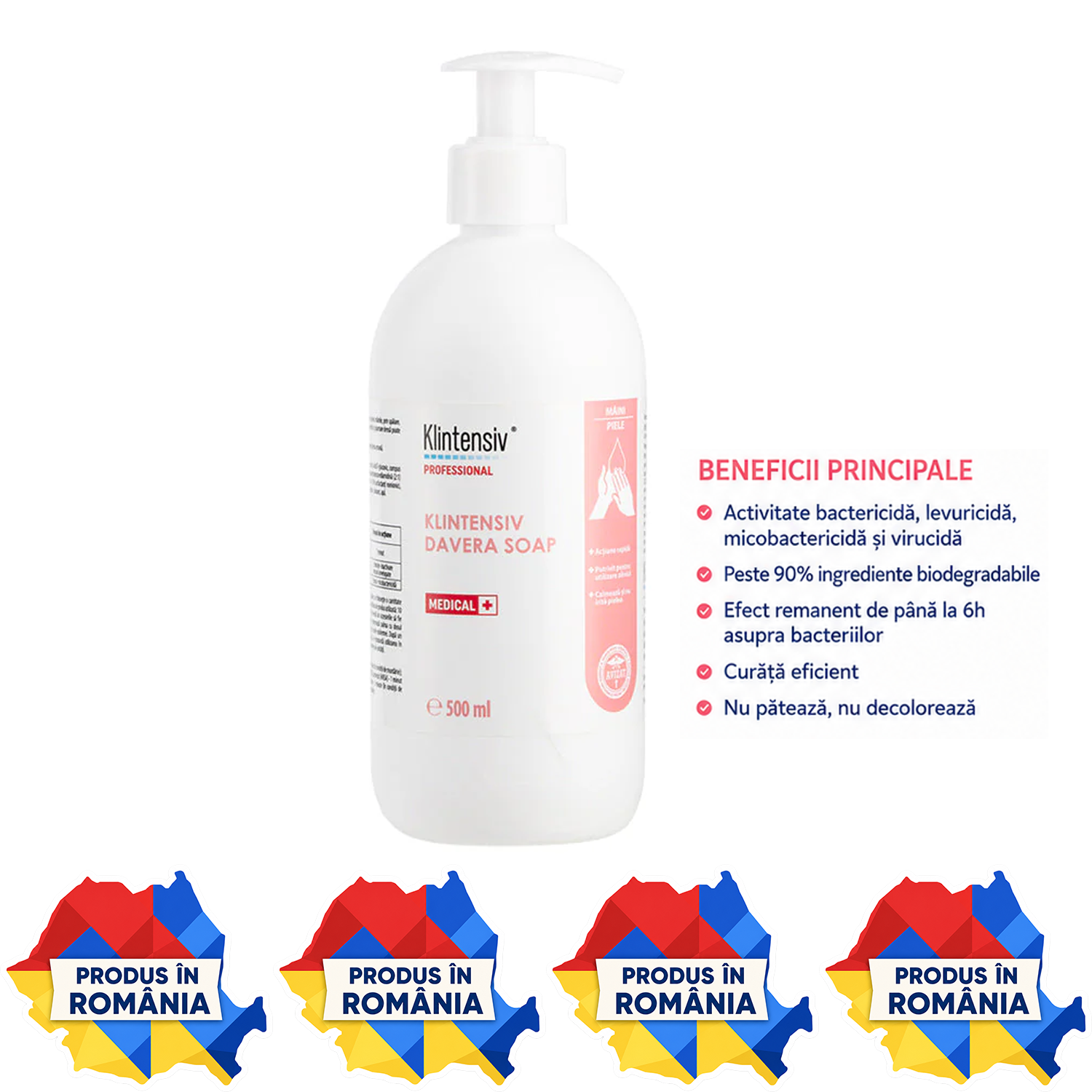 Klintensiv Davera Soap săpun dezinfectant cu clorhexidină 2% variante 500 ml 1 L și 5 L
