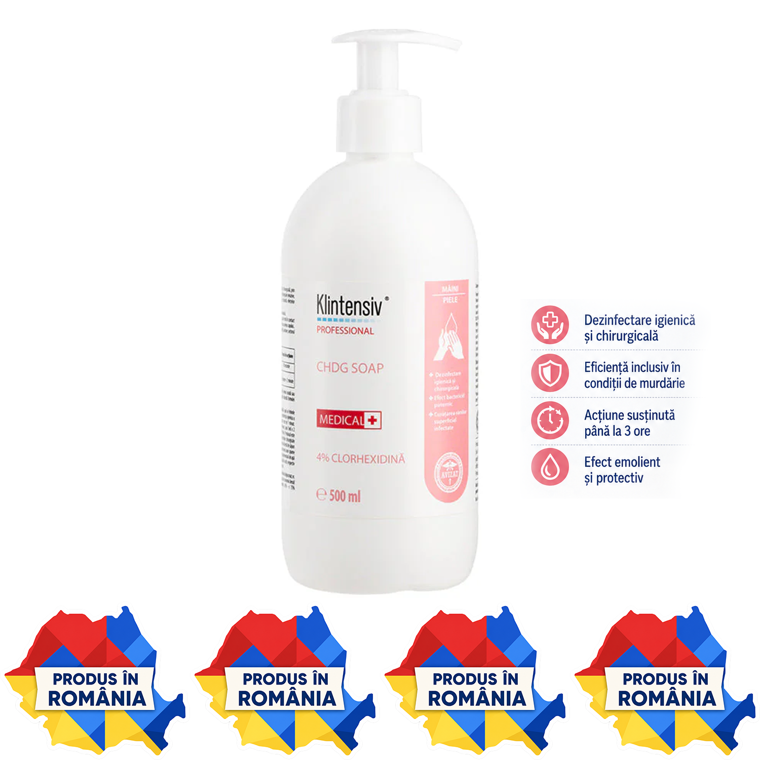 Klintensiv CHDG Soap săpun profesional cu clorhexidină 4% variante 500 ml 1 L și 5 L