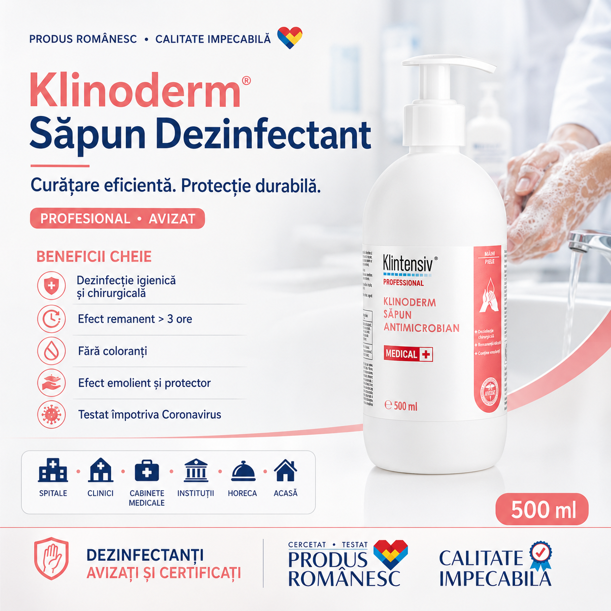 Klinoderm săpun antimicrobian pentru spitale clinici instituții și spații profesionale