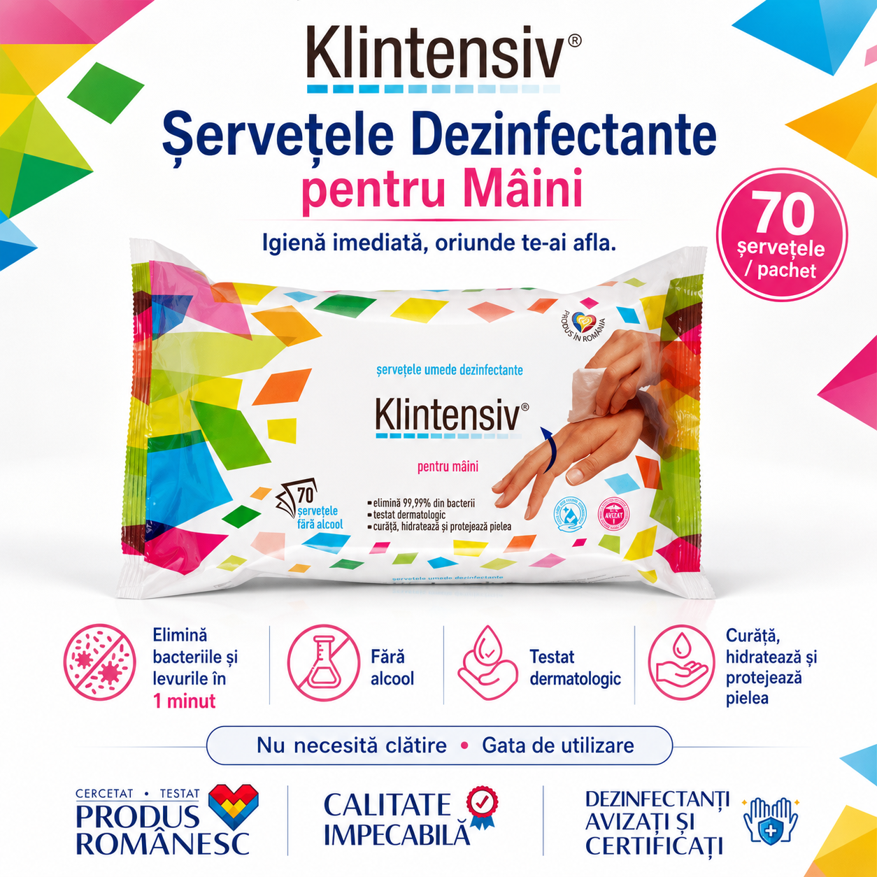 Șervețele dezinfectante Klintensiv pentru m&acirc;ini utilizare rapidă &icirc;n spații publice