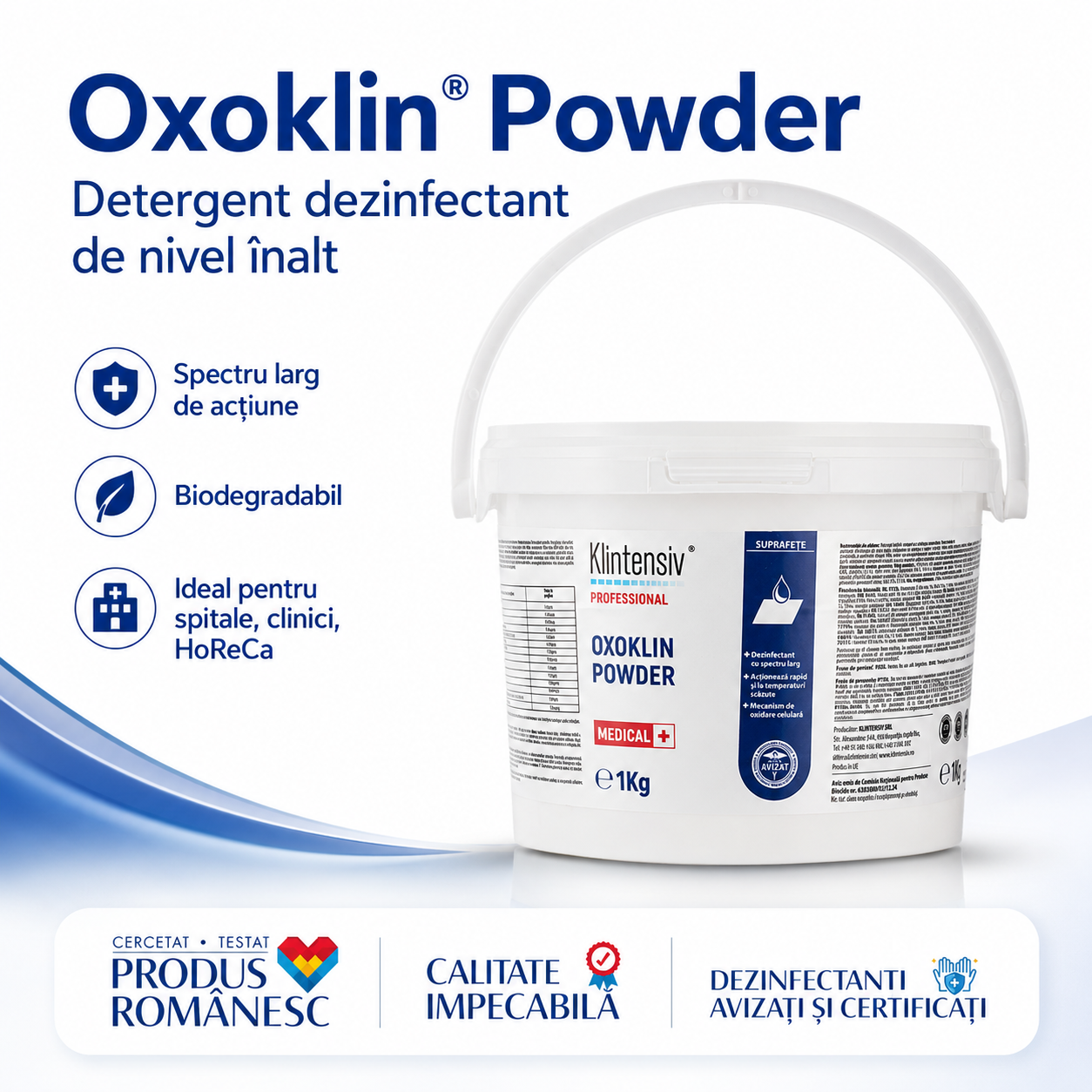Oxoklin Powder soluție dezinfectantă 0,5-5% pentru suprafețe instrumentar și textile