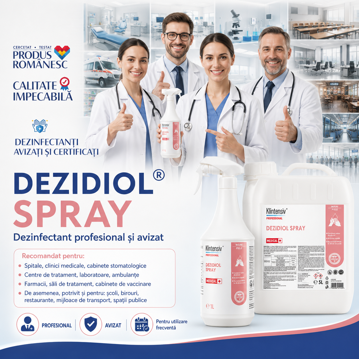 Dezidiol Spray formulă cu doi alcooli și clorhexidină pentru dezinfectarea mâinilor