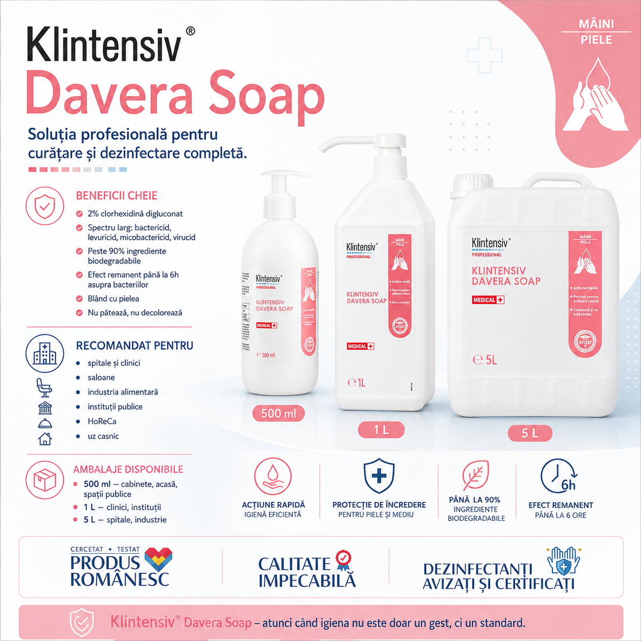 Davera Soap Klintensiv săpun biocid pentru curățarea și dezinfectarea m&acirc;inilor pielii și scalpului