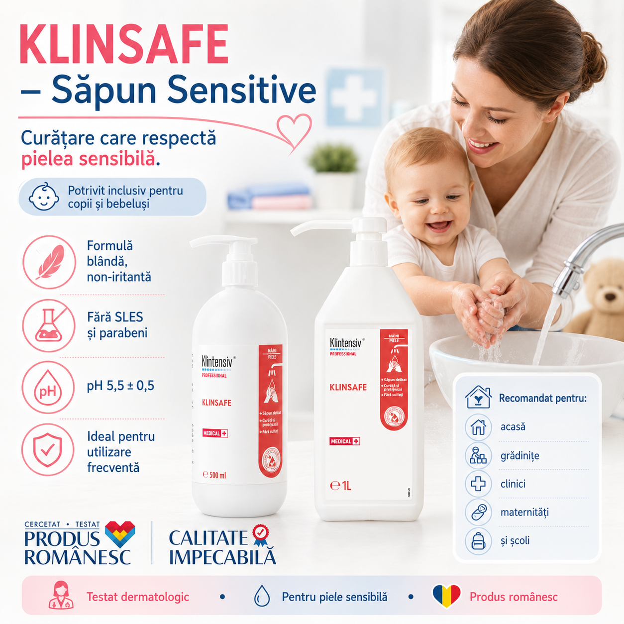 Klintensiv KlinSafe formulă bl&acirc;ndă fără SLES fără parabeni pentru piele sensibilă