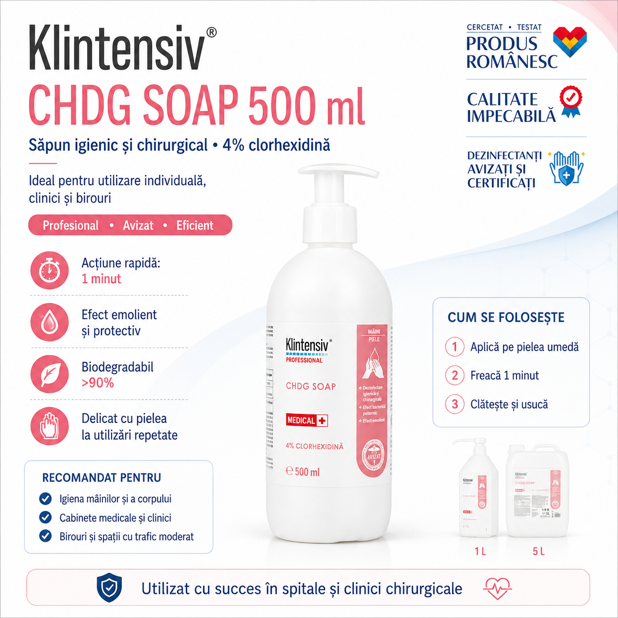 Klintensiv CHDG Soap pentru dezinfectare igienică și chirurgicală a m&acirc;inilor corpului și scalpului