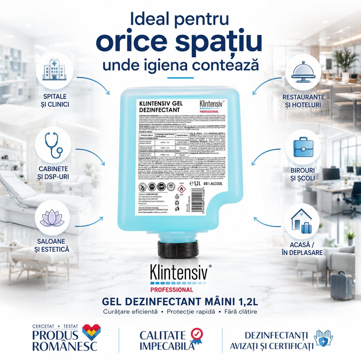 Klintensiv gel dezinfectant mâini pentru spitale clinici restaurante birouri școli și spații comerciale