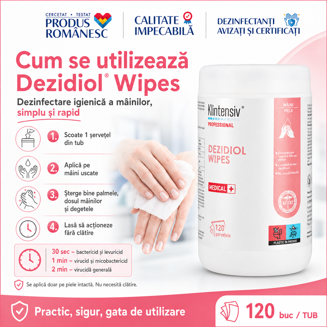Dezidiol Wipes pentru spitale clinici farmacii școli birouri restaurante și transport public
