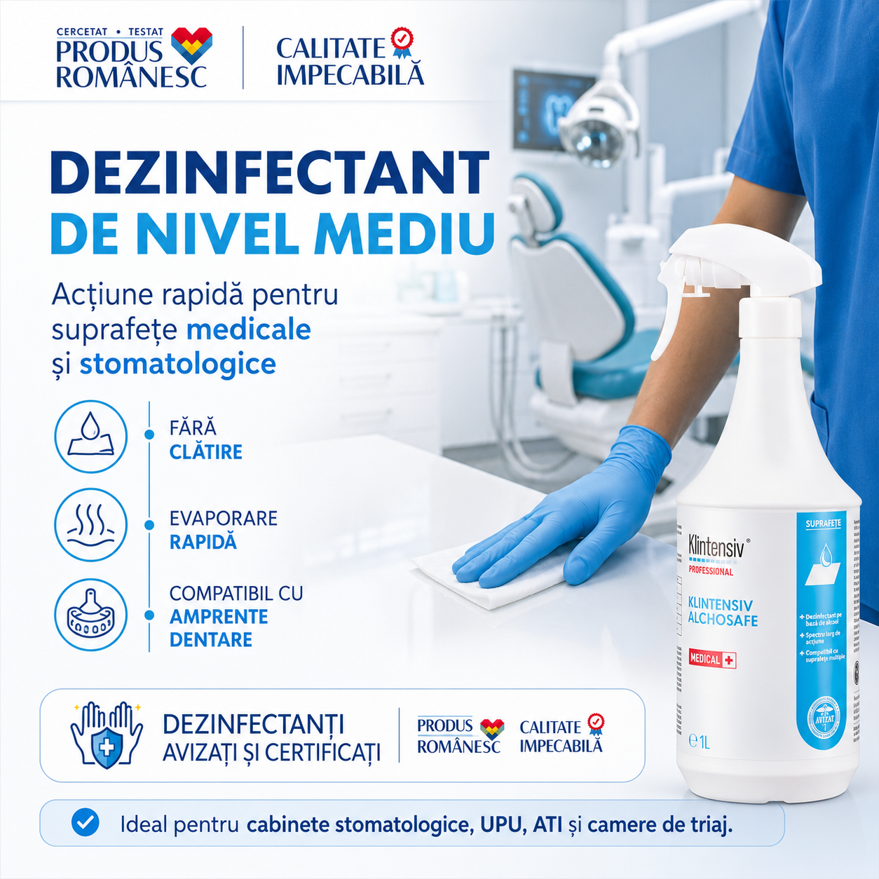 Klintensiv Alchosafe pentru spitale clinici cabinete stomatologice UPU ATI și ambulanțe