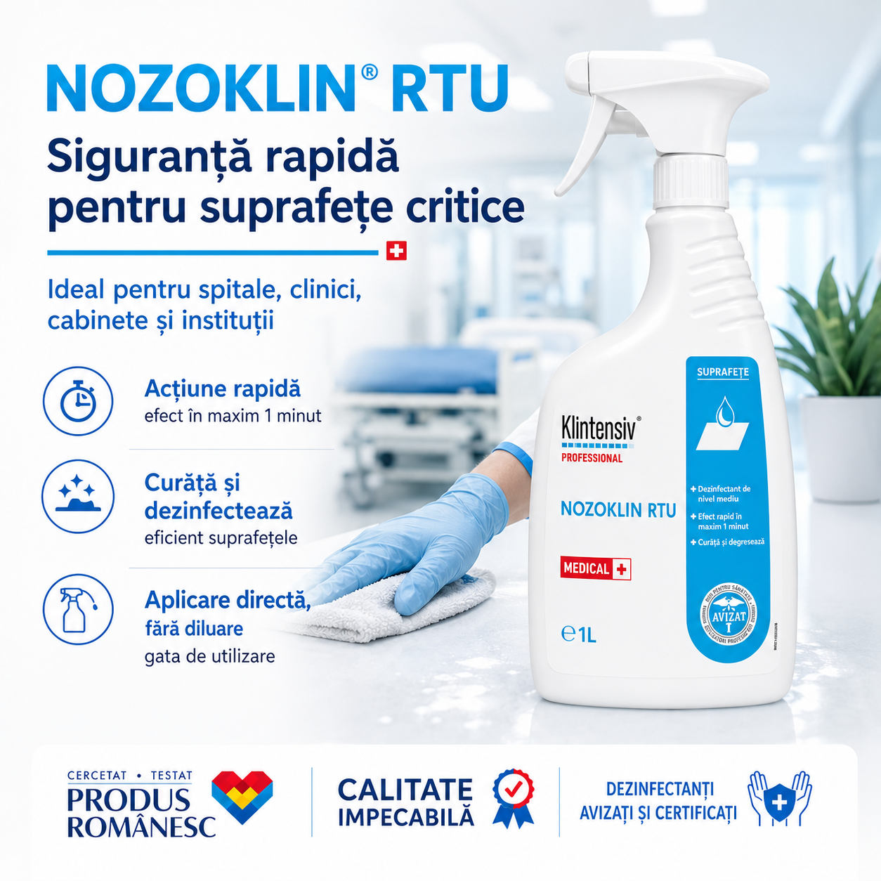 Nozoklin RTU compatibil plastic inox ceramică sticlă gresie lemn marmură mochetă