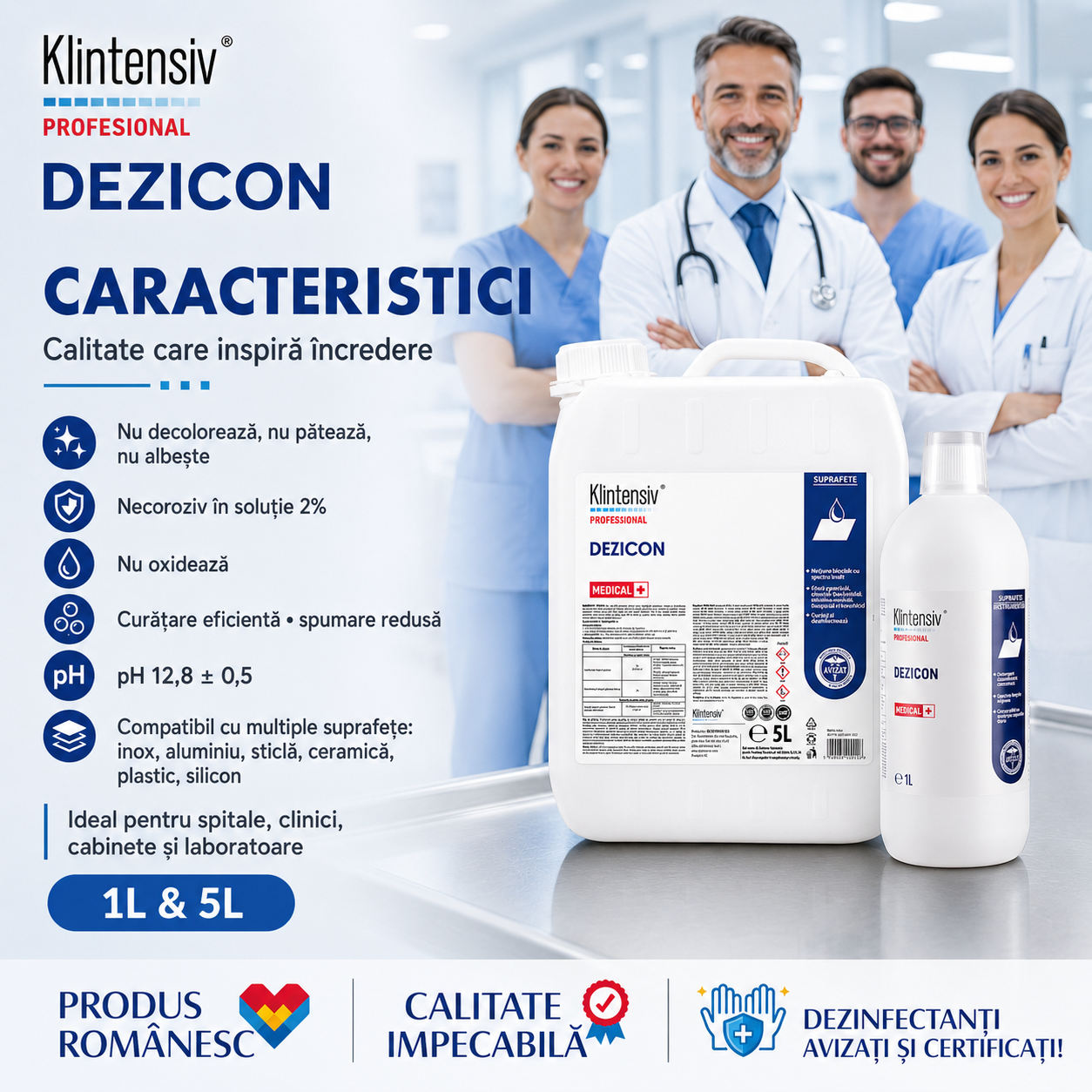 Klintensiv Dezicon pentru suprafețe pavimente instrumentar și dispozitive compatibile