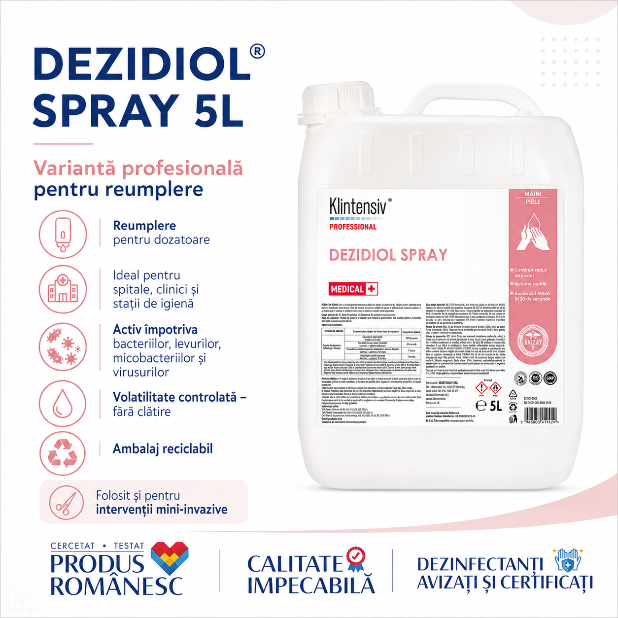 Dezidiol Spray pentru spitale clinici farmacii birouri școli restaurante și spații publice