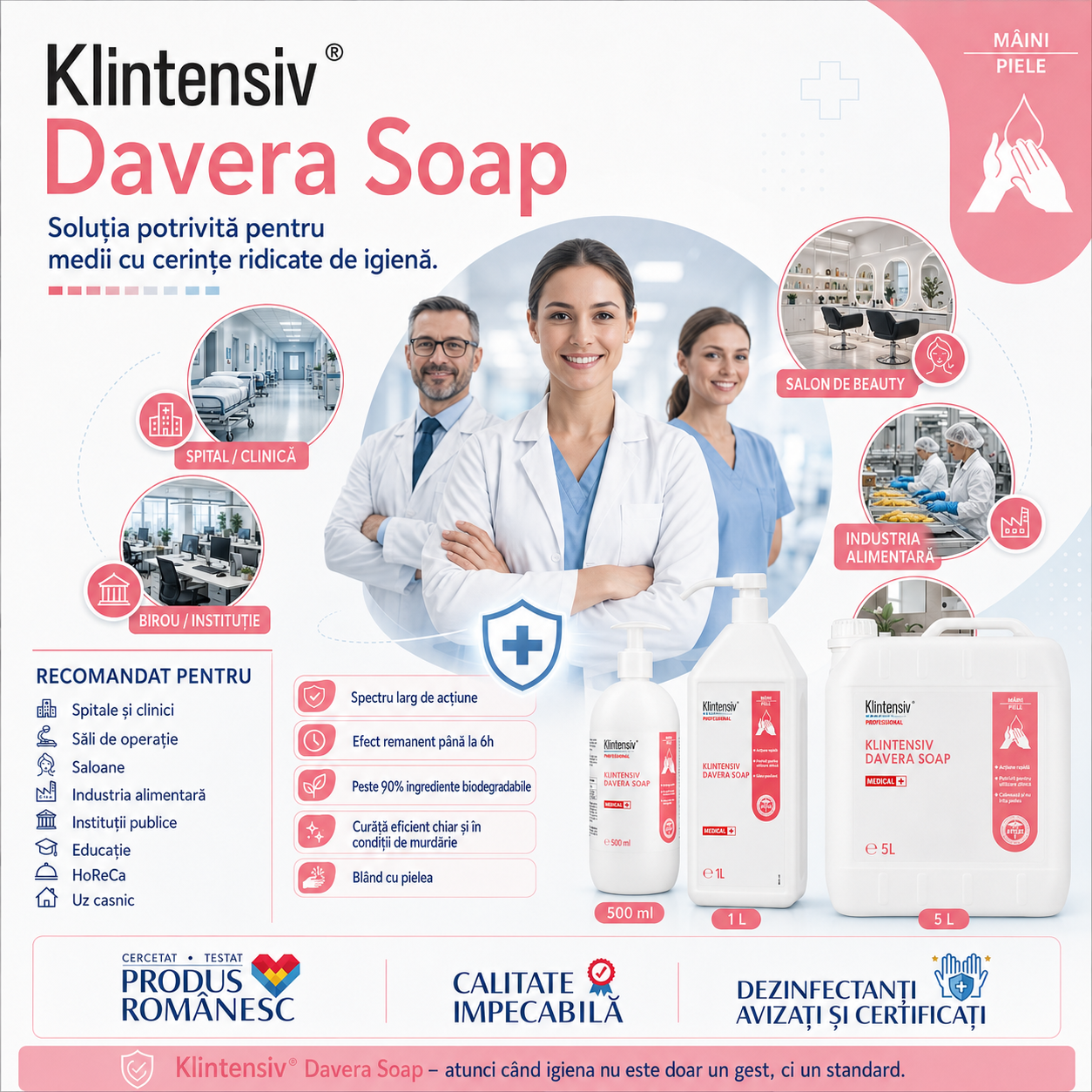 Klintensiv Davera Soap pentru spitale clinici industria alimentară farmaceutică cosmetică HoReCa și uz casnic