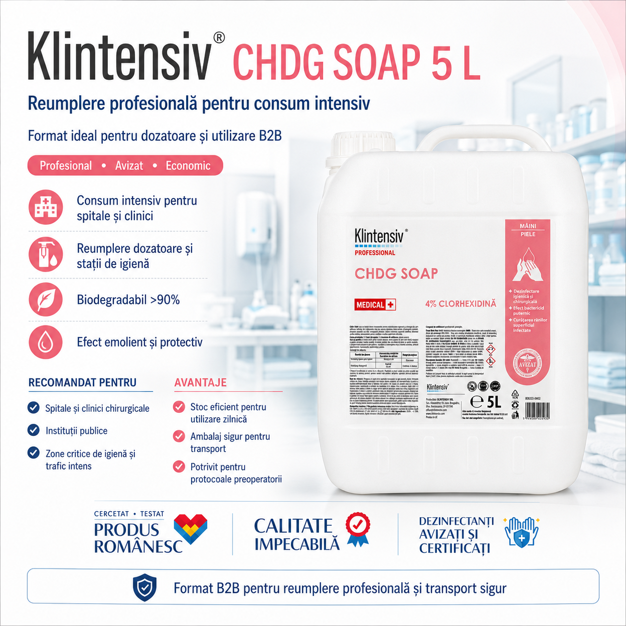 Klintensiv CHDG Soap pentru spitale clinici personal medical pacienți și duș antiseptic preoperator