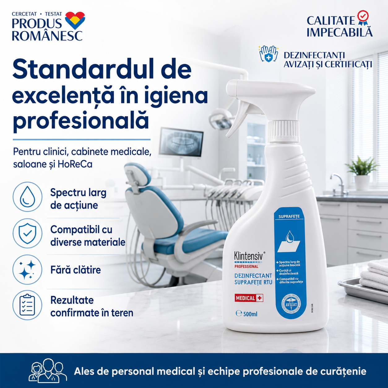 Klintensiv Dezinfectant Suprafețe RTU pentru pavimente suprafețe dure spitale clinici și HoReCa