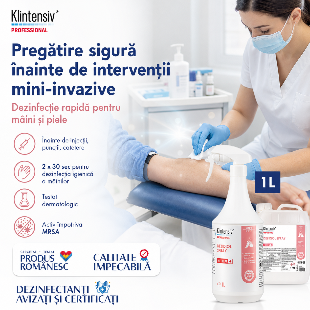 Caracteristici Dezidiol Spray lichid incolor pH 7,5 cu doi alcooli și clorhexidină