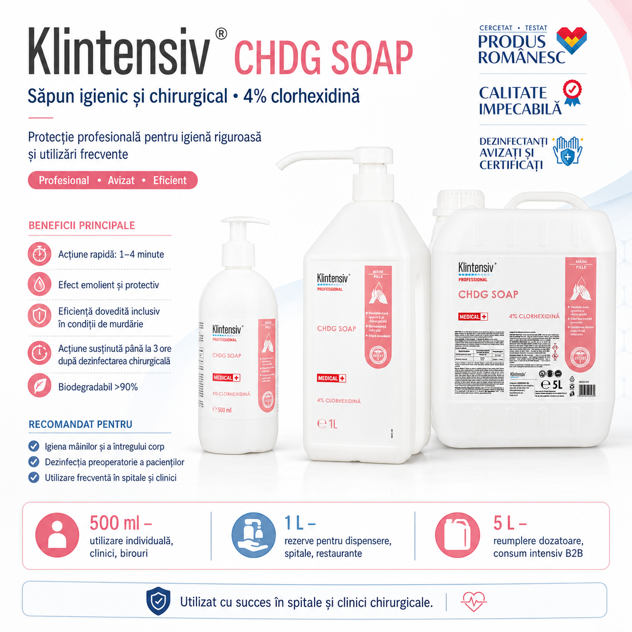 Caracteristici Klintensiv CHDG Soap lichid v&acirc;scos galben pal pH 5 clorhexidină 4%