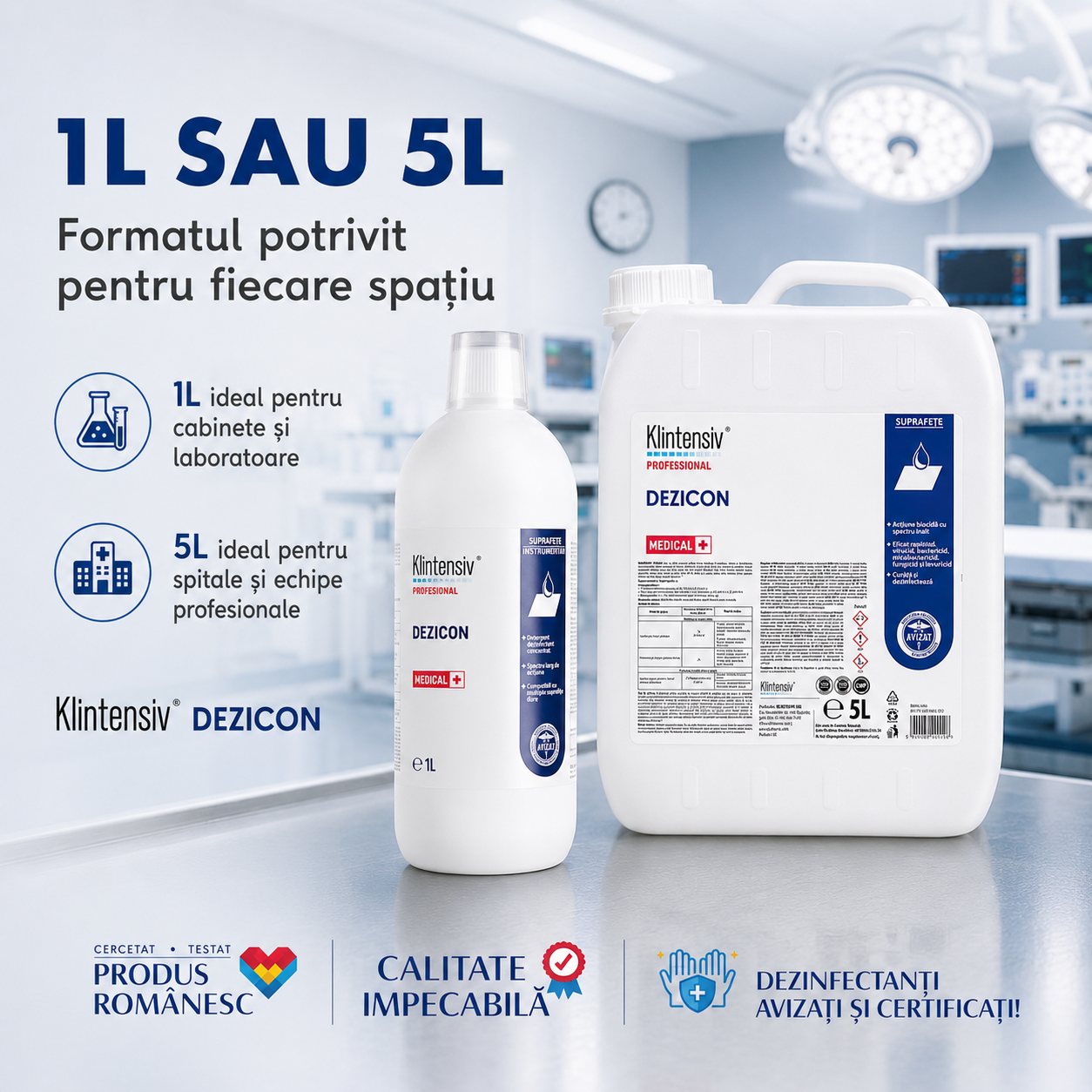 Caracteristici Klintensiv Dezicon lichid translucid pH 12,8 soluție concentrată 2%