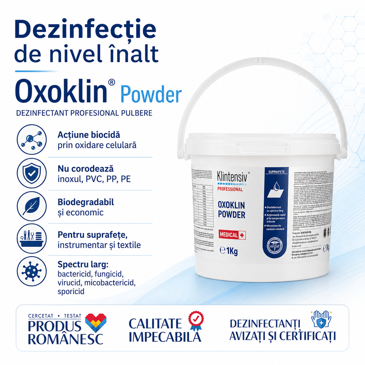 Instrucțiuni utilizare Oxoklin Powder activare 15 minute soluție valabilă 8 ore