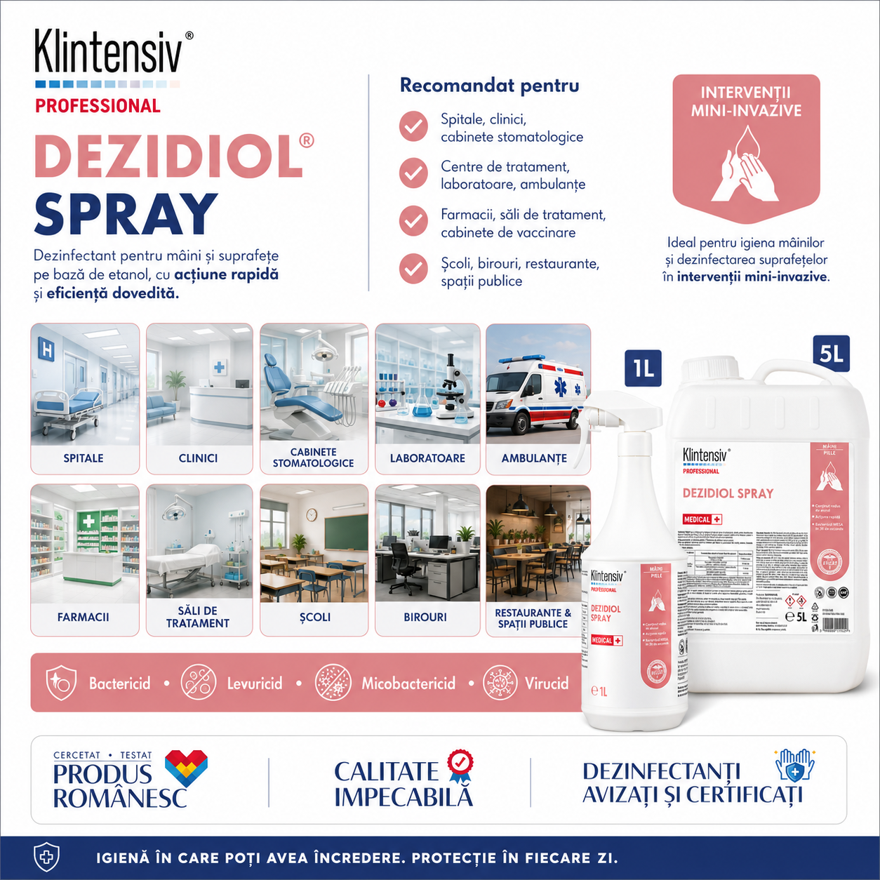 Instrucțiuni utilizare Dezidiol Spray aplicare fără clătire 2 x 30 secunde