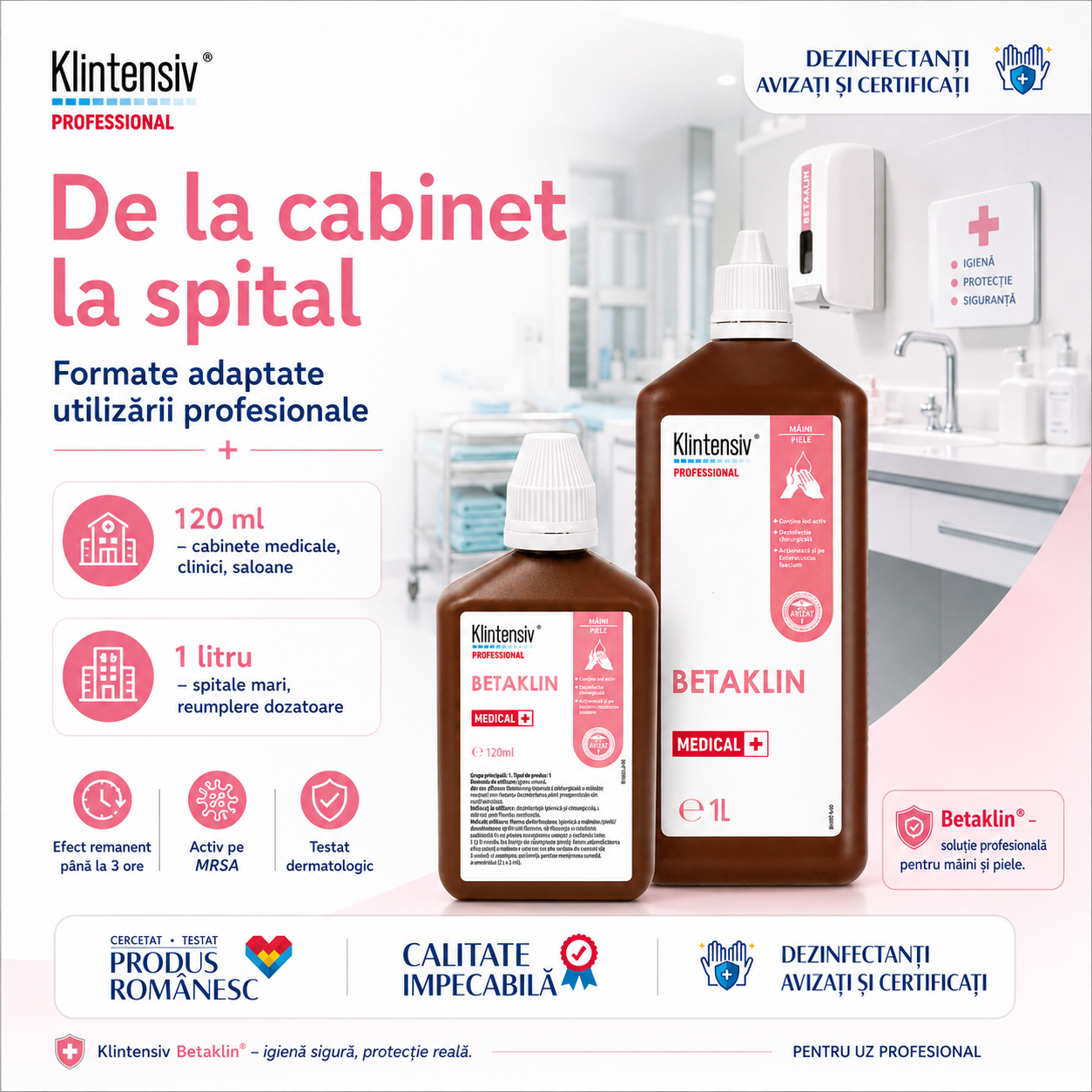 Instrucțiuni utilizare Betaklin dezinfectare m&acirc;ini piele injecții perfuzii recoltări