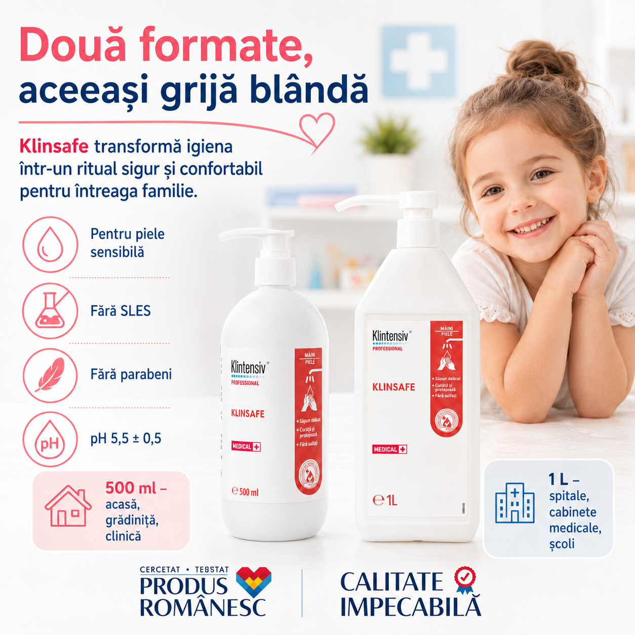 Instrucțiuni utilizare Klintensiv KlinSafe 3 ml masare 2 minute clătire apă din abundență