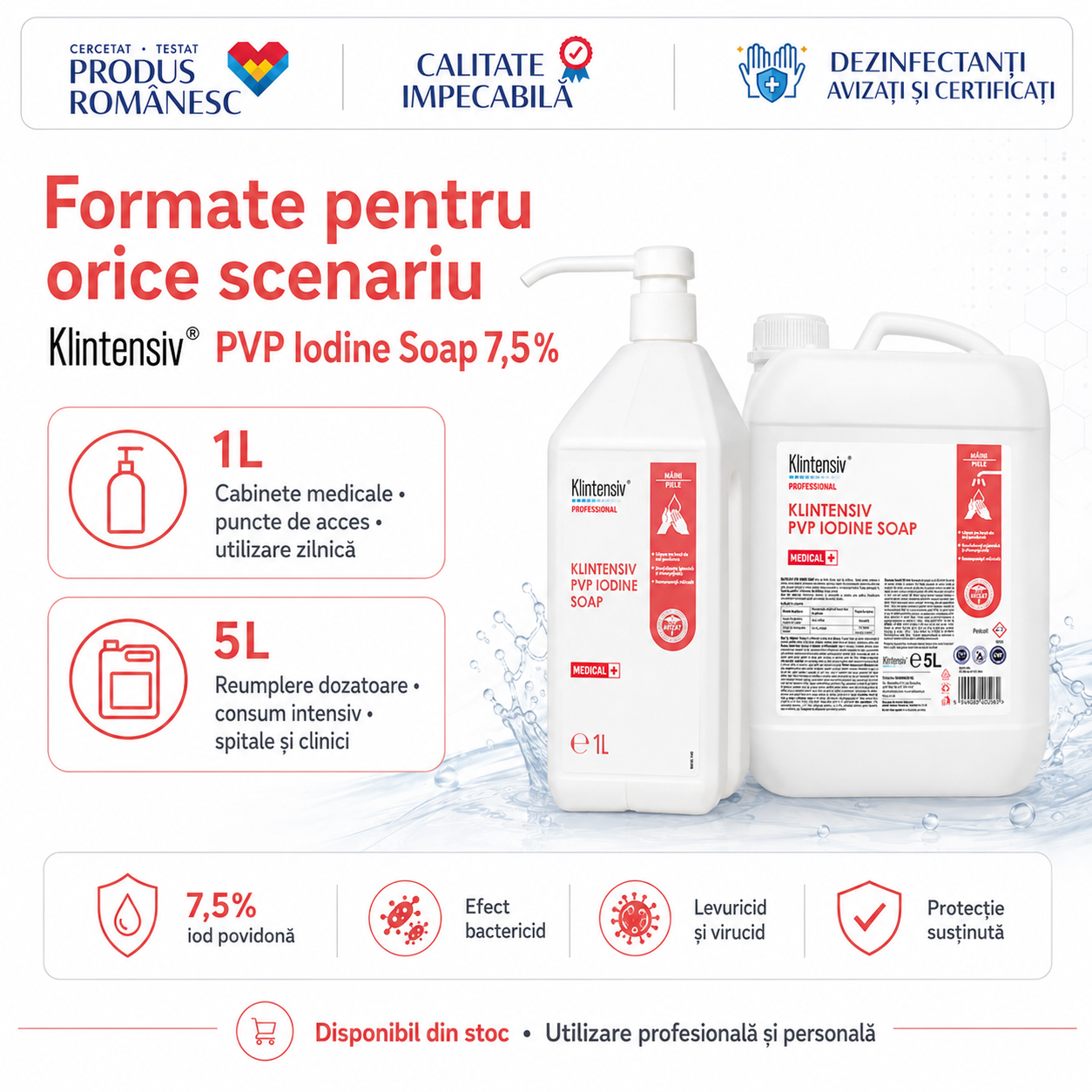 Instrucțiuni utilizare Klintensiv PVP Iodine Soap pe pielea umedă cu clătire obligatorie