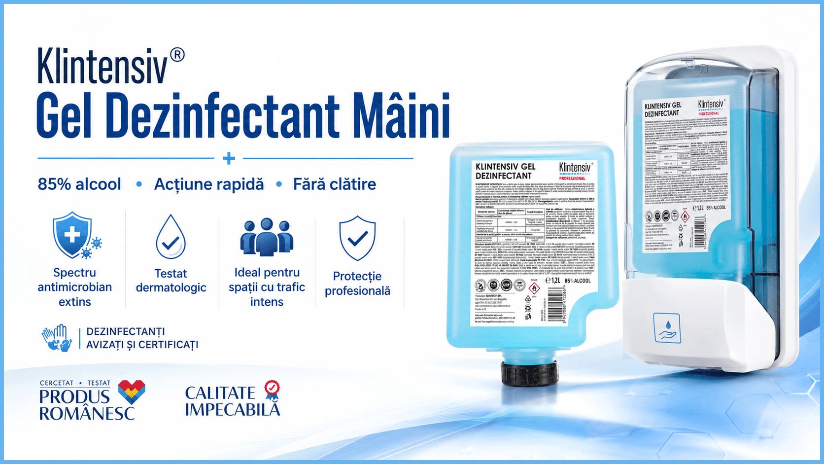 Klintensiv gel dezinfectant mâini cartuș 1,2 litri 85% etanol