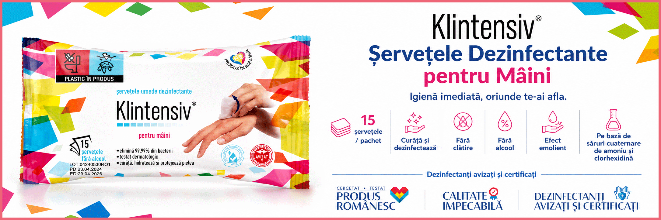 Klintensiv șervețele dezinfectante m&acirc;ini pentru igienă rapidă fără clătire