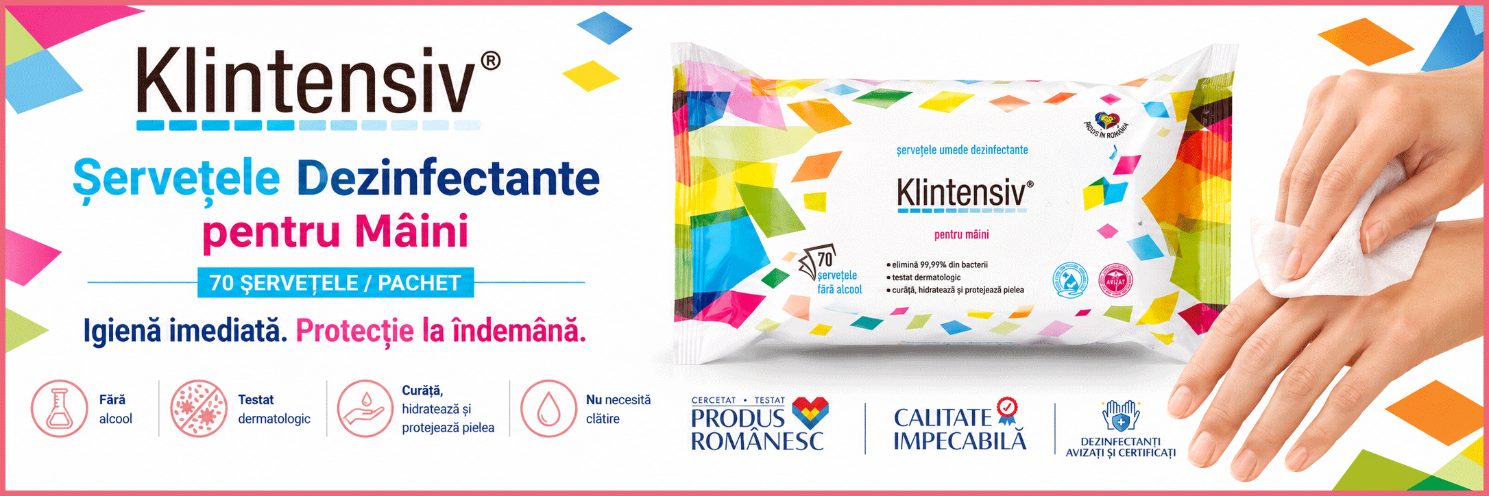 Klintensiv șervețele dezinfectante m&acirc;ini pentru igienă rapidă fără clătire