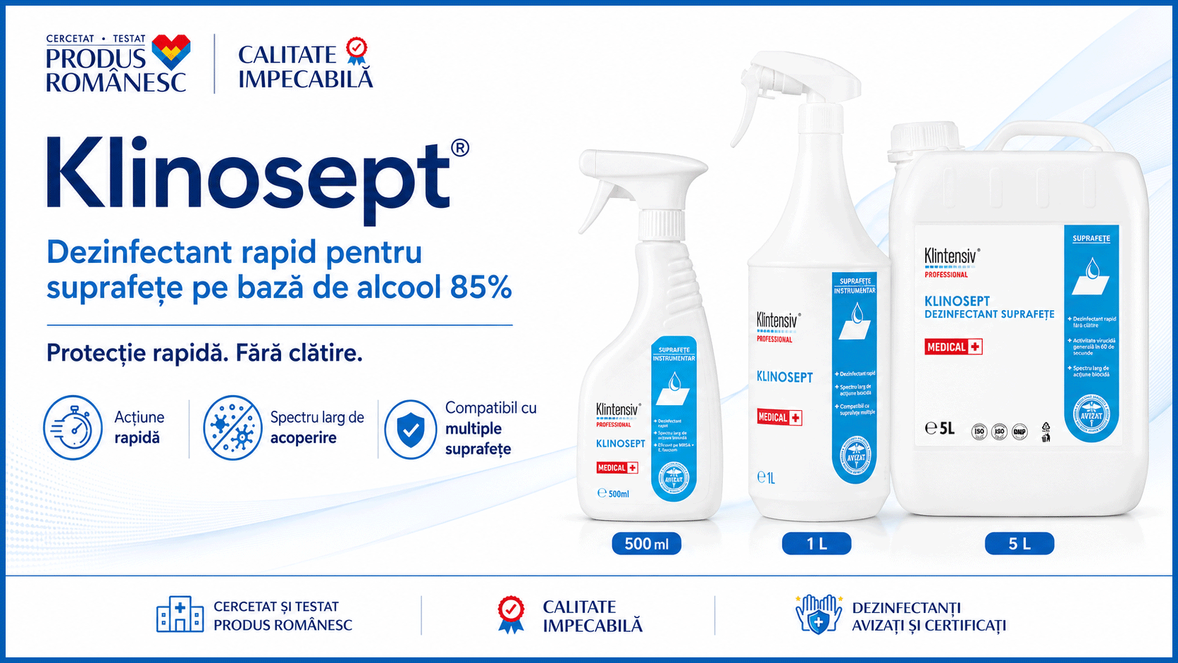 Klinosept dezinfectant rapid pentru suprafețe pe bază de alcool 85%